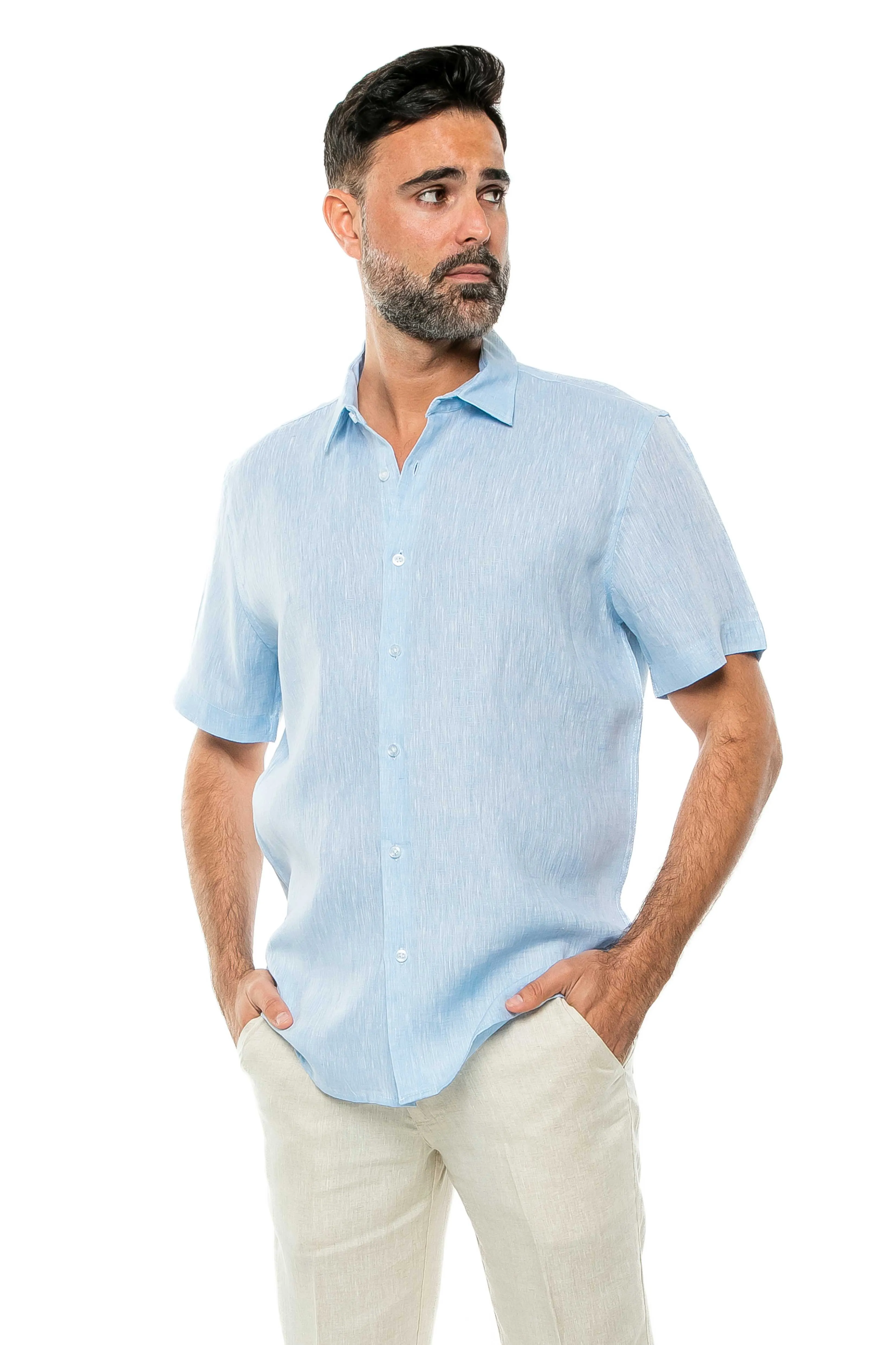100% Linen Yarn Dyed Short Sleeve Shirt