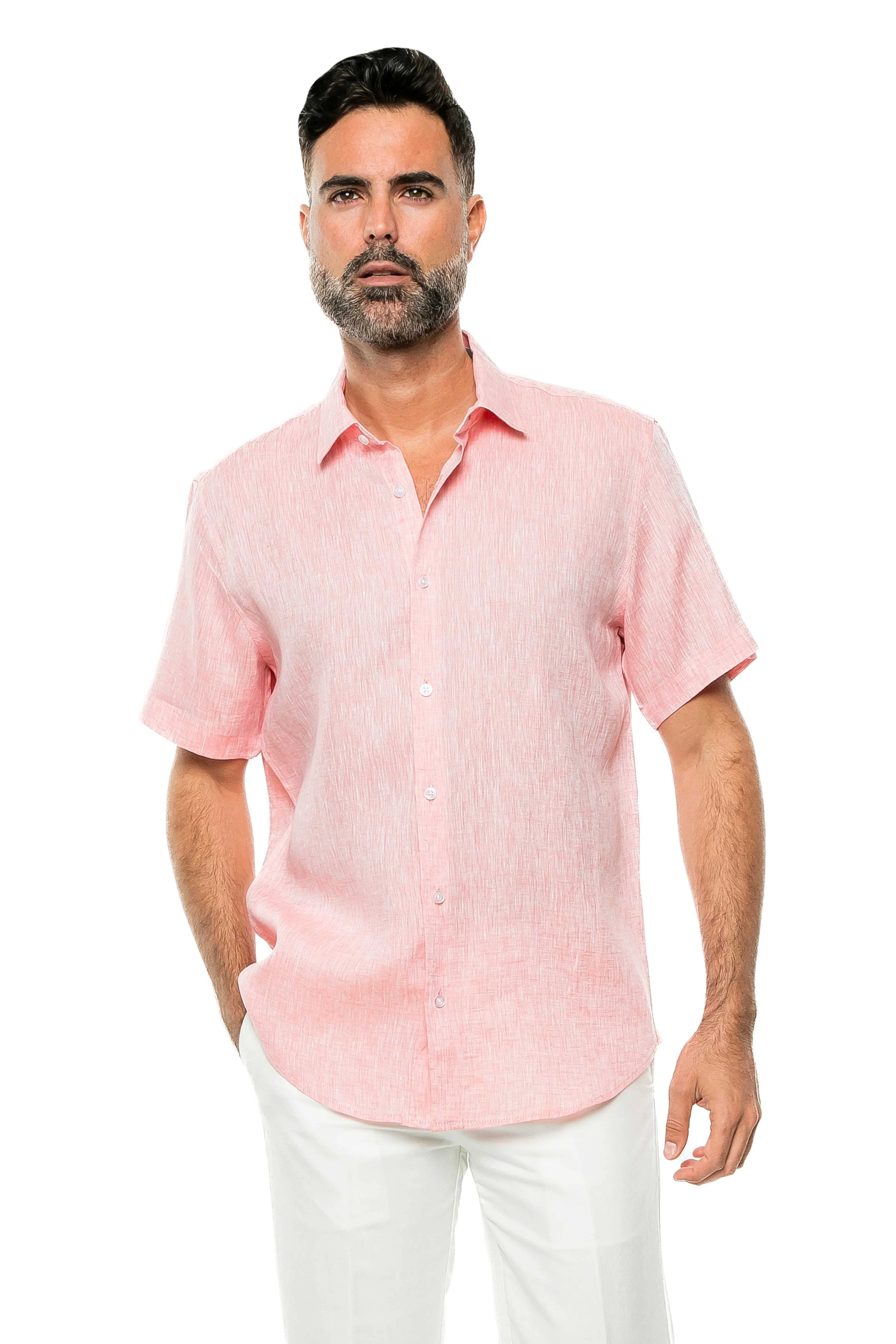 100% Linen Yarn Dyed Short Sleeve Shirt