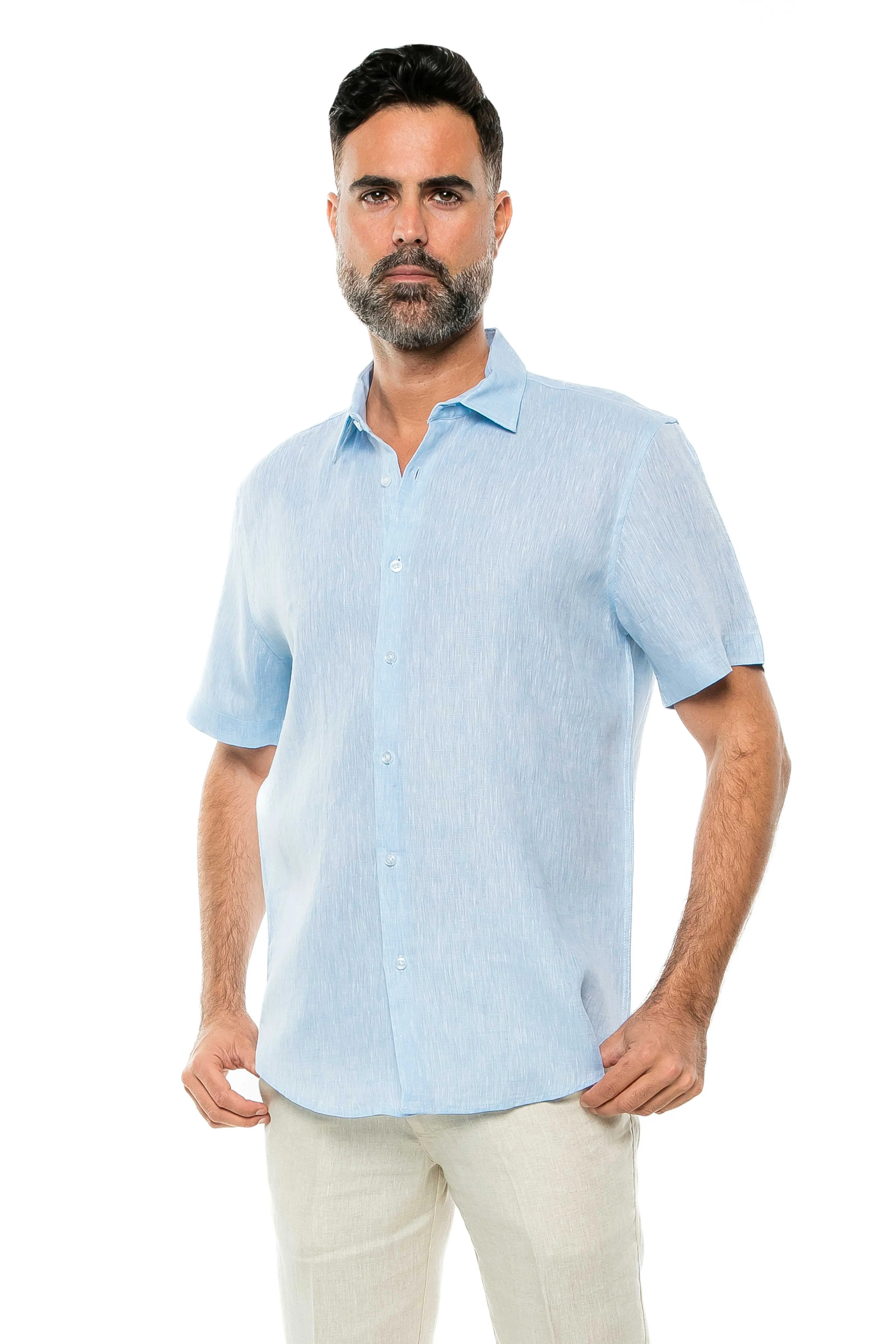 100% Linen Yarn Dyed Short Sleeve Shirt