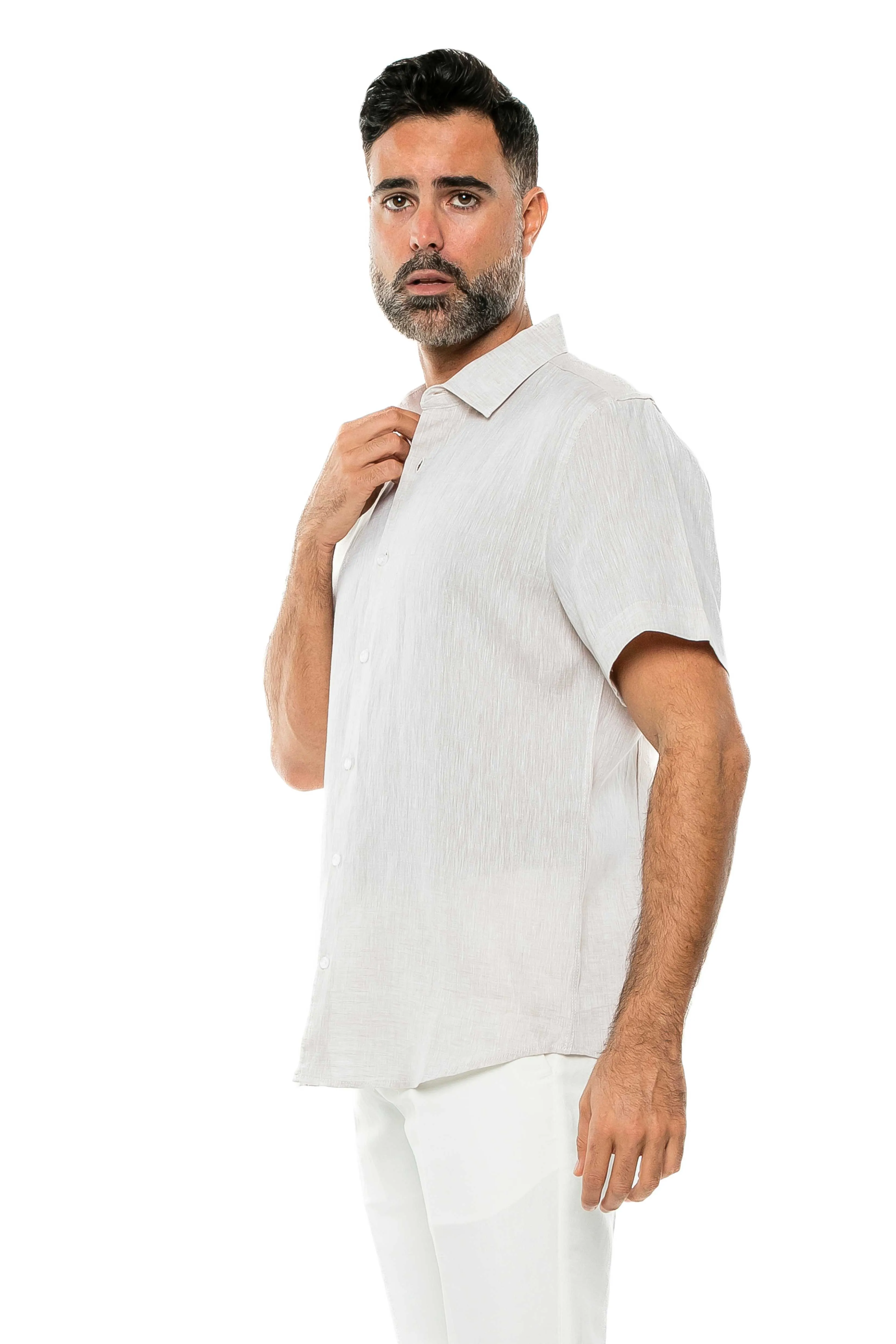 100% Linen Yarn Dyed Short Sleeve Shirt