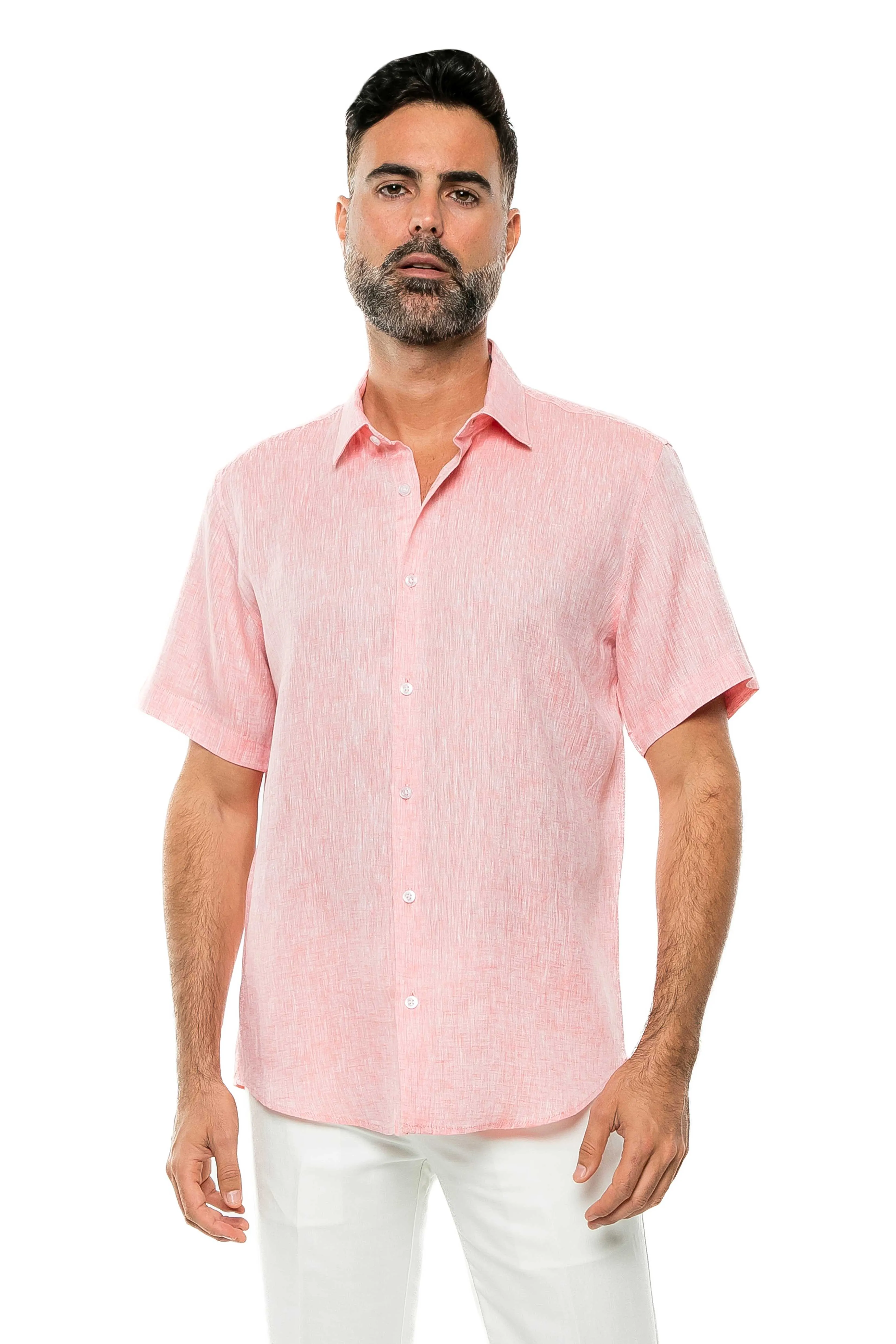 100% Linen Yarn Dyed Short Sleeve Shirt
