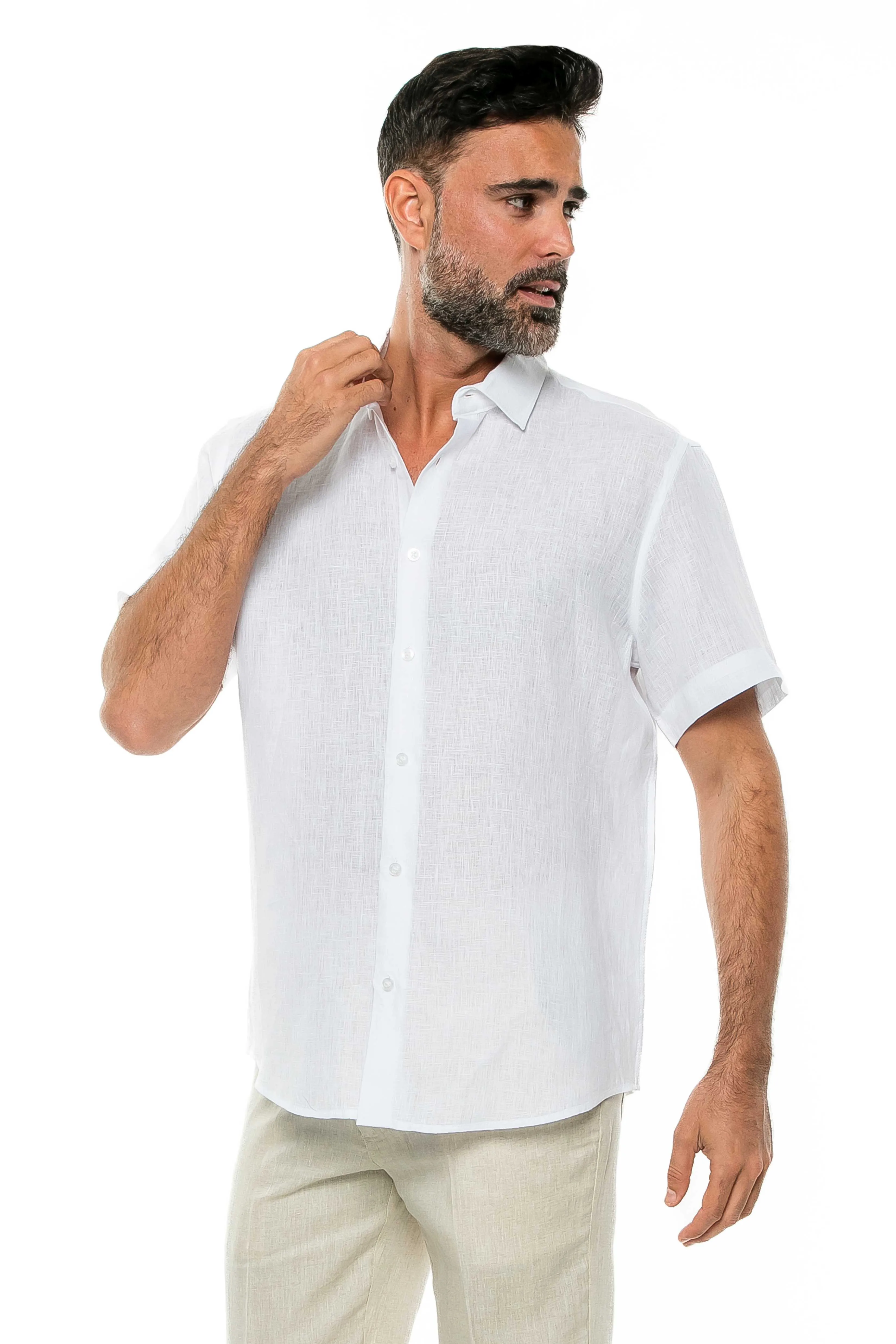 100% Linen Yarn Dyed Short Sleeve Shirt