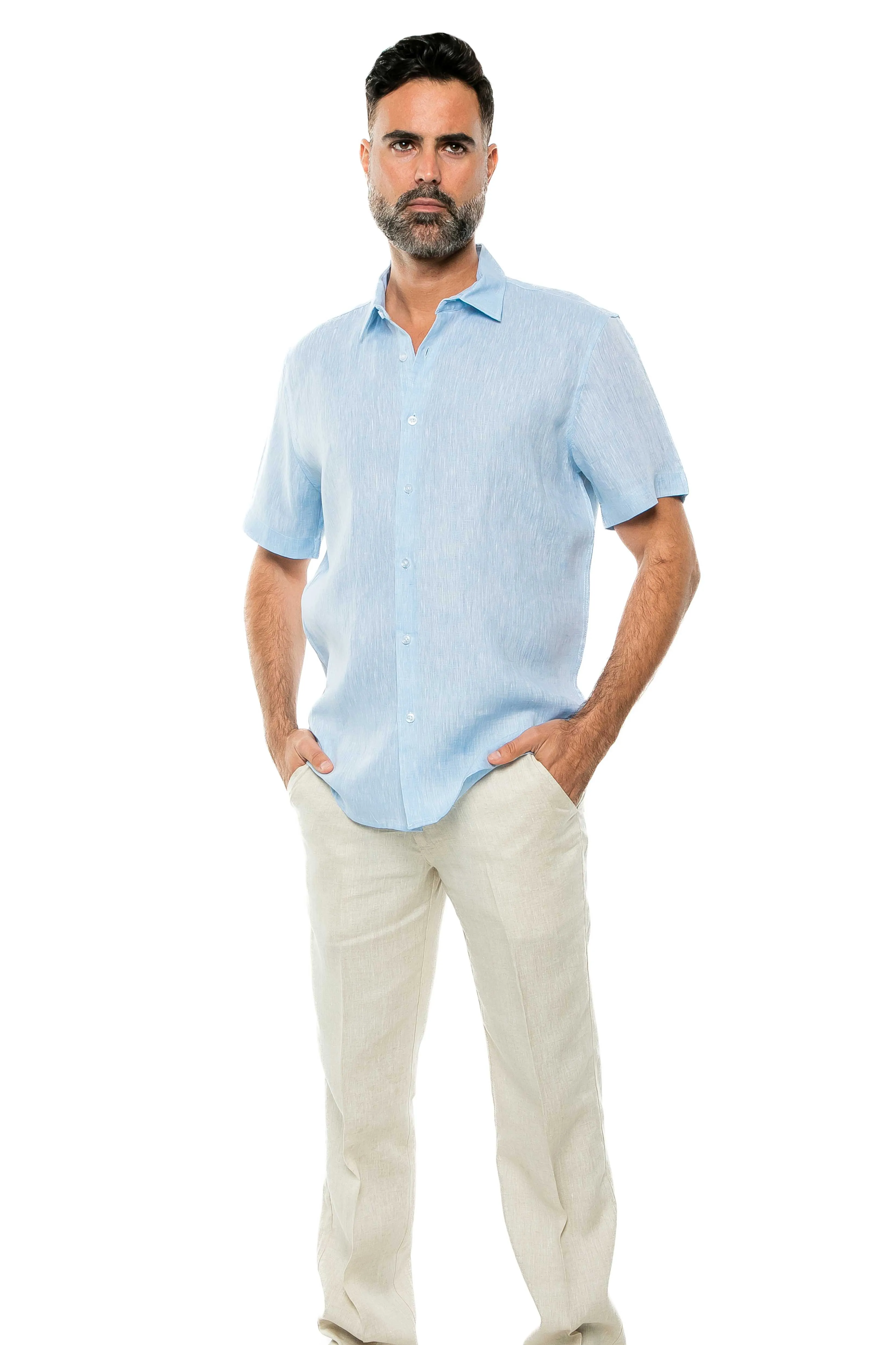 100% Linen Yarn Dyed Short Sleeve Shirt