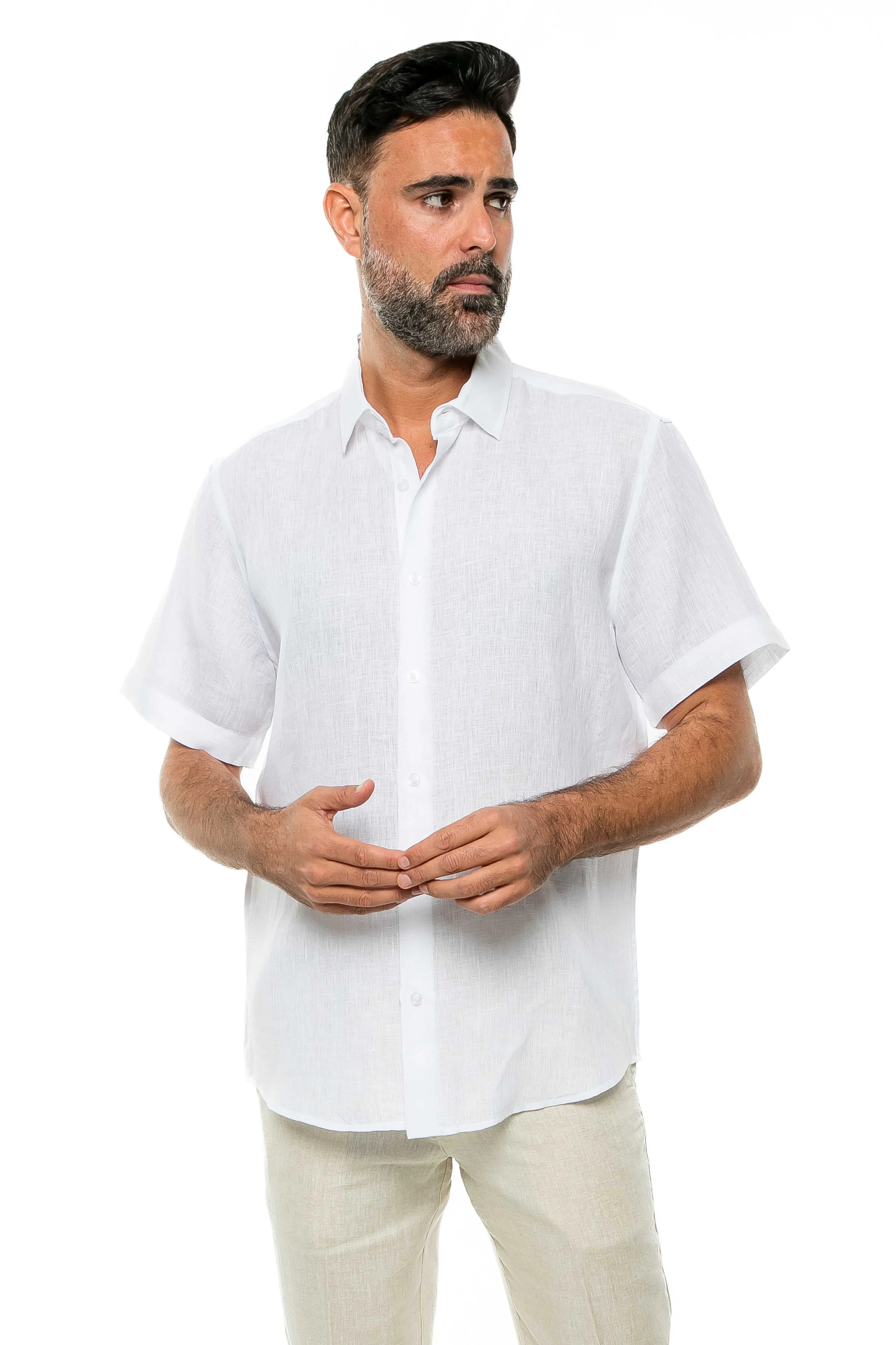 100% Linen Yarn Dyed Short Sleeve Shirt