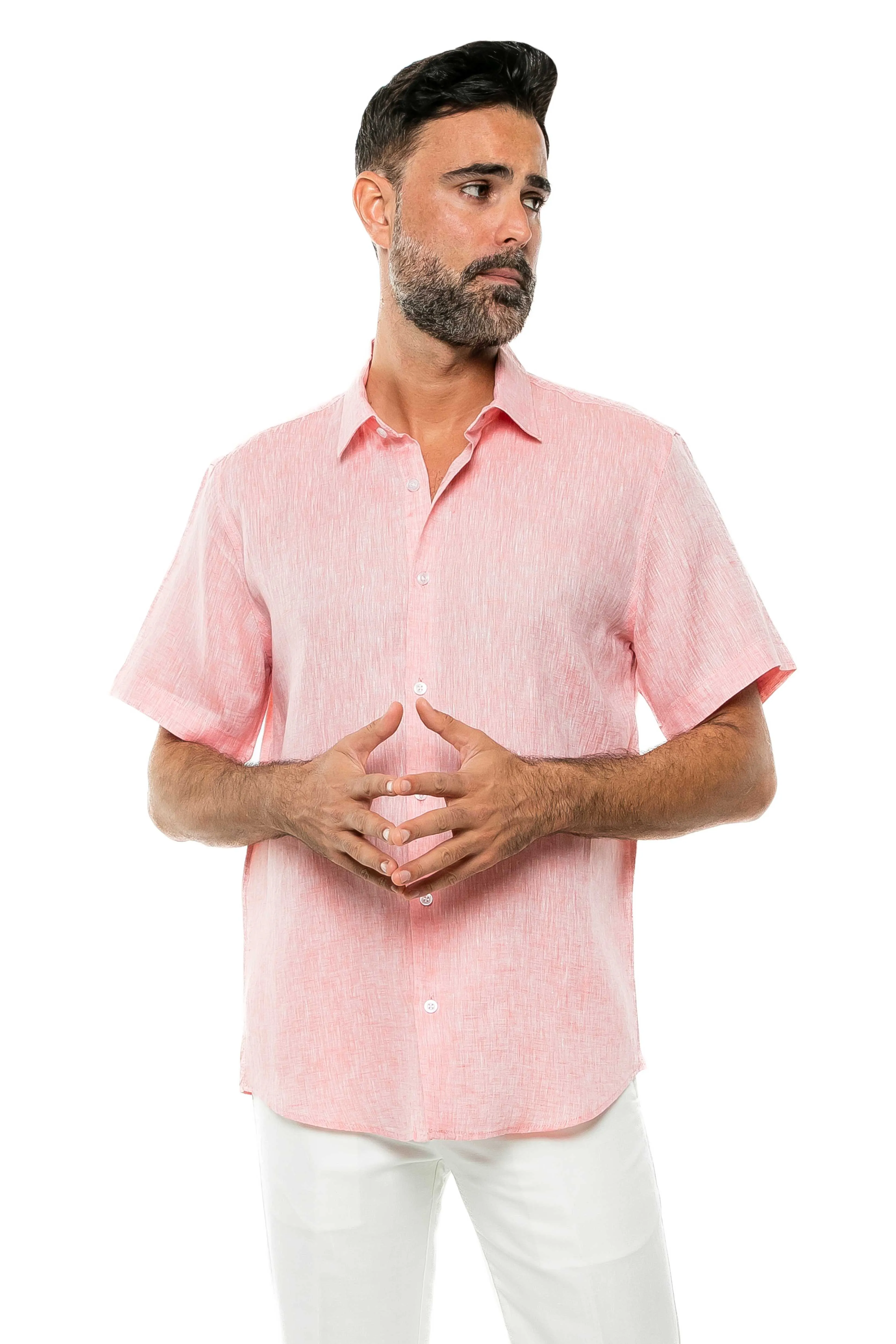 100% Linen Yarn Dyed Short Sleeve Shirt