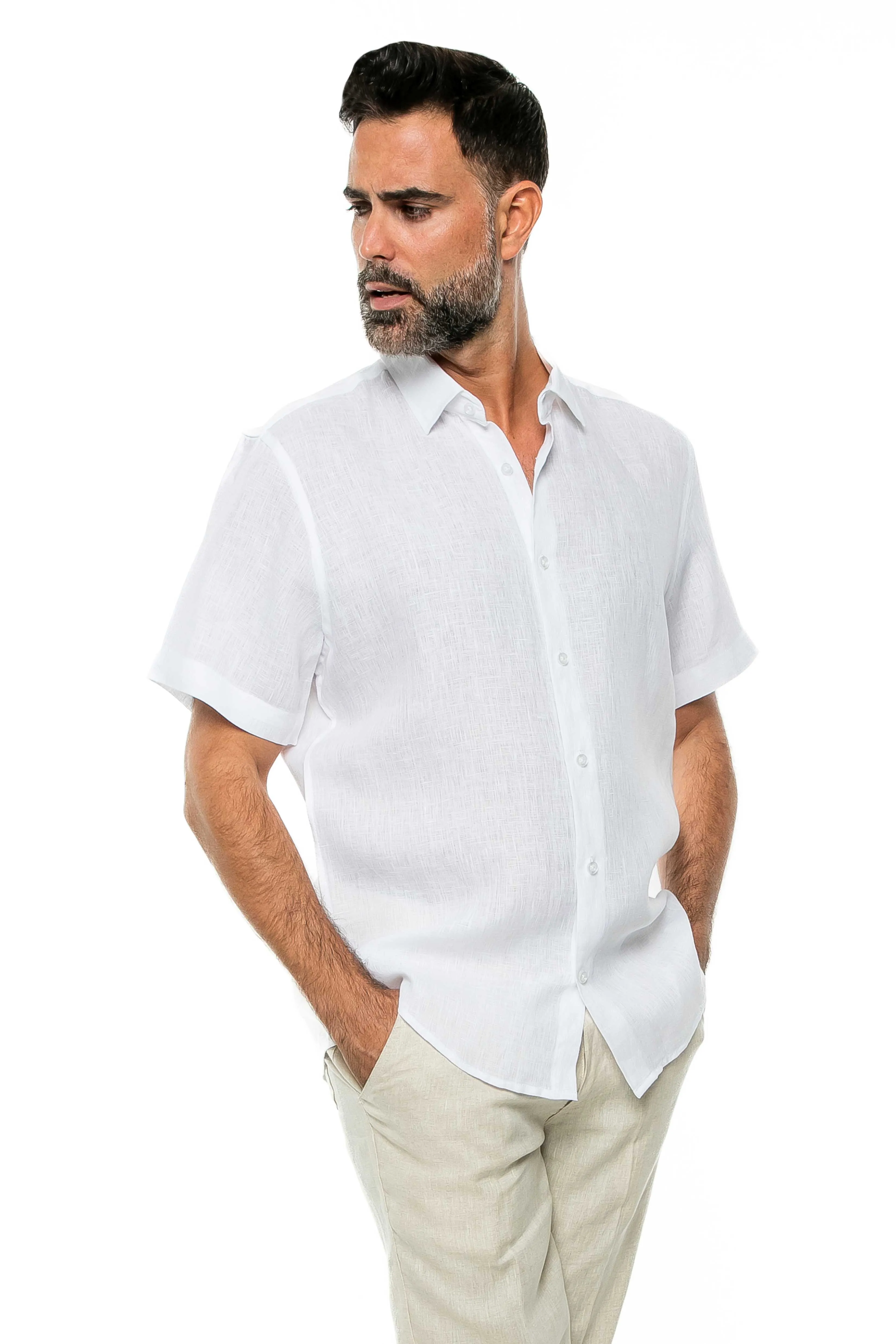 100% Linen Yarn Dyed Short Sleeve Shirt
