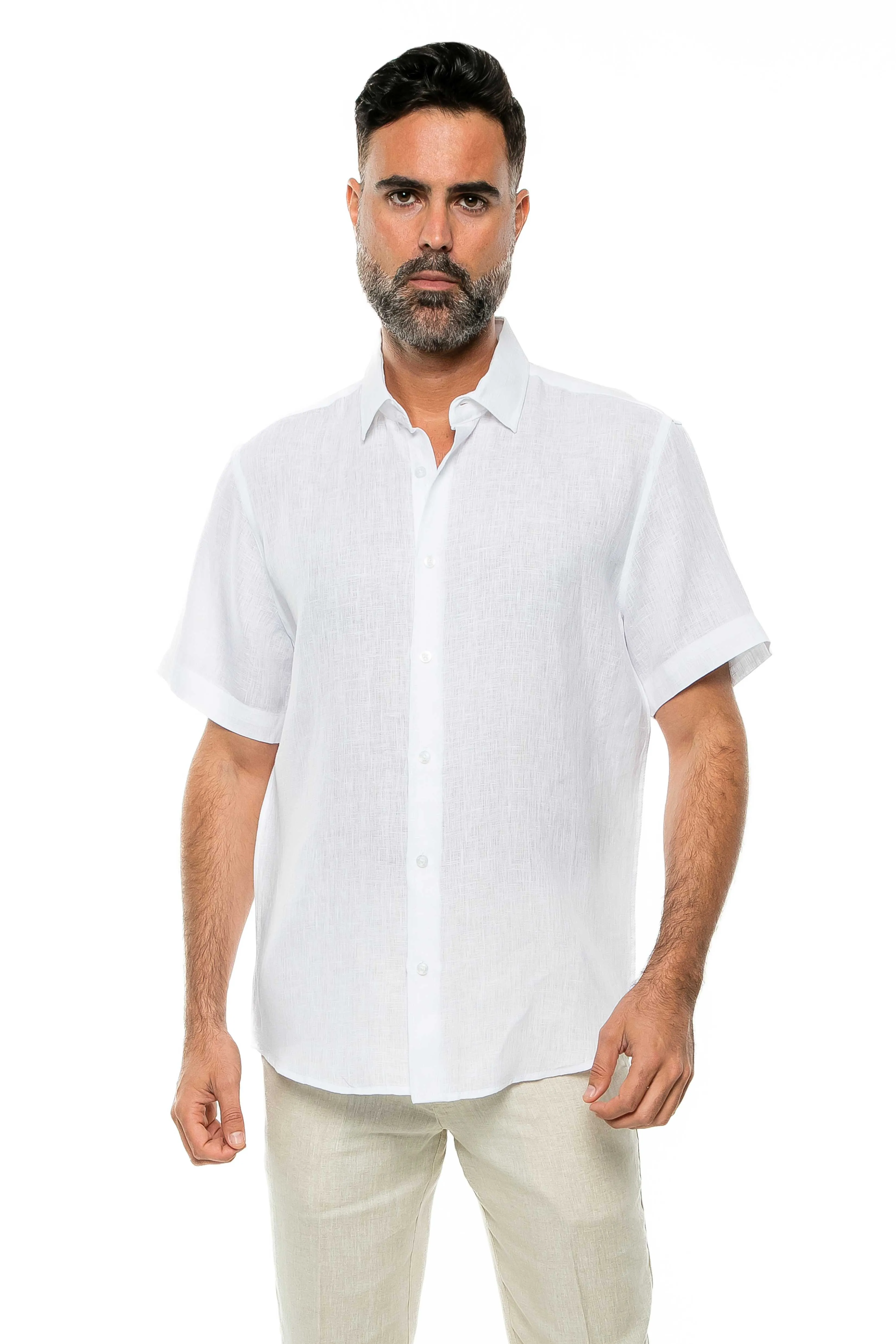 100% Linen Yarn Dyed Short Sleeve Shirt