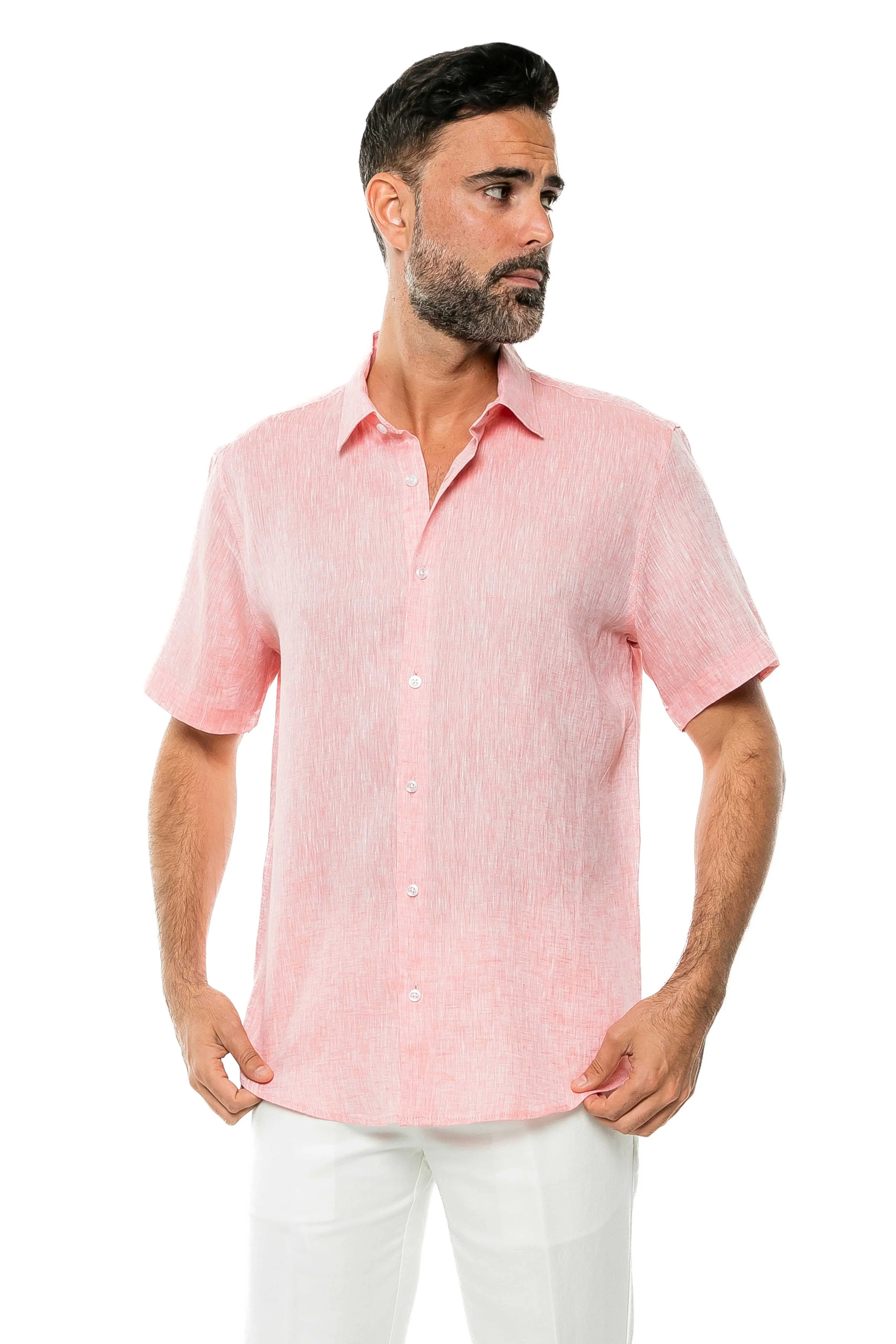 100% Linen Yarn Dyed Short Sleeve Shirt