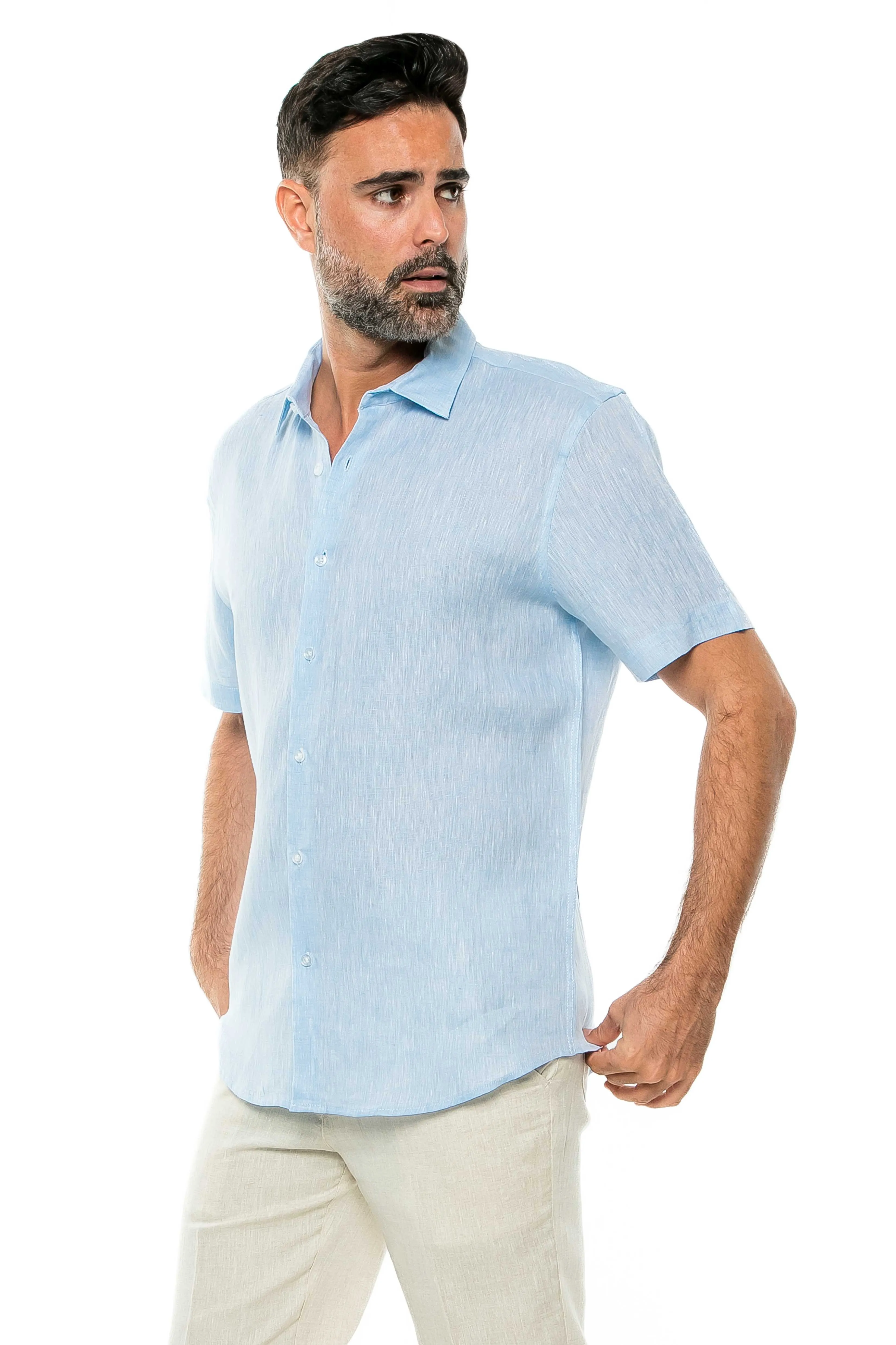 100% Linen Yarn Dyed Short Sleeve Shirt