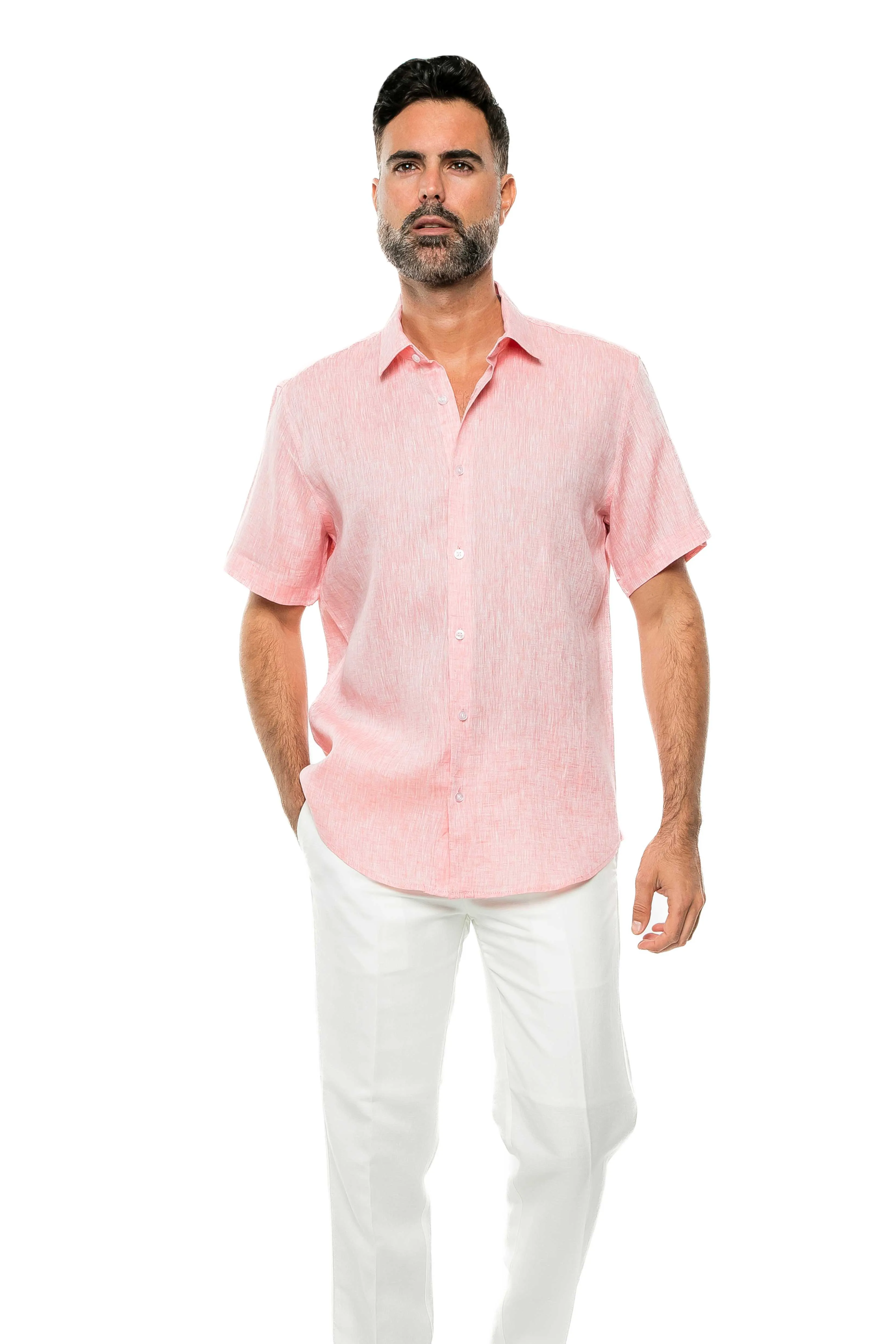 100% Linen Yarn Dyed Short Sleeve Shirt