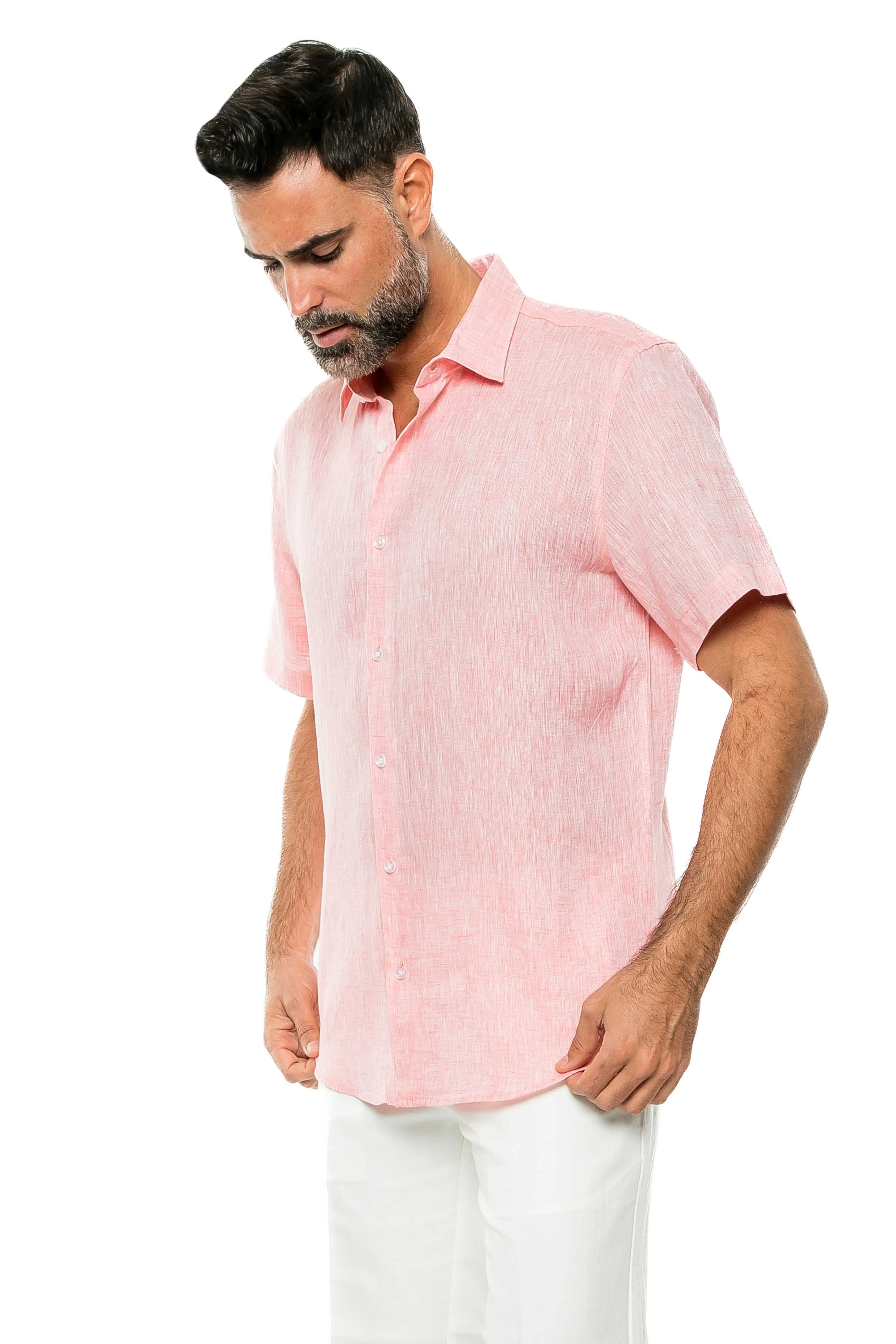 100% Linen Yarn Dyed Short Sleeve Shirt