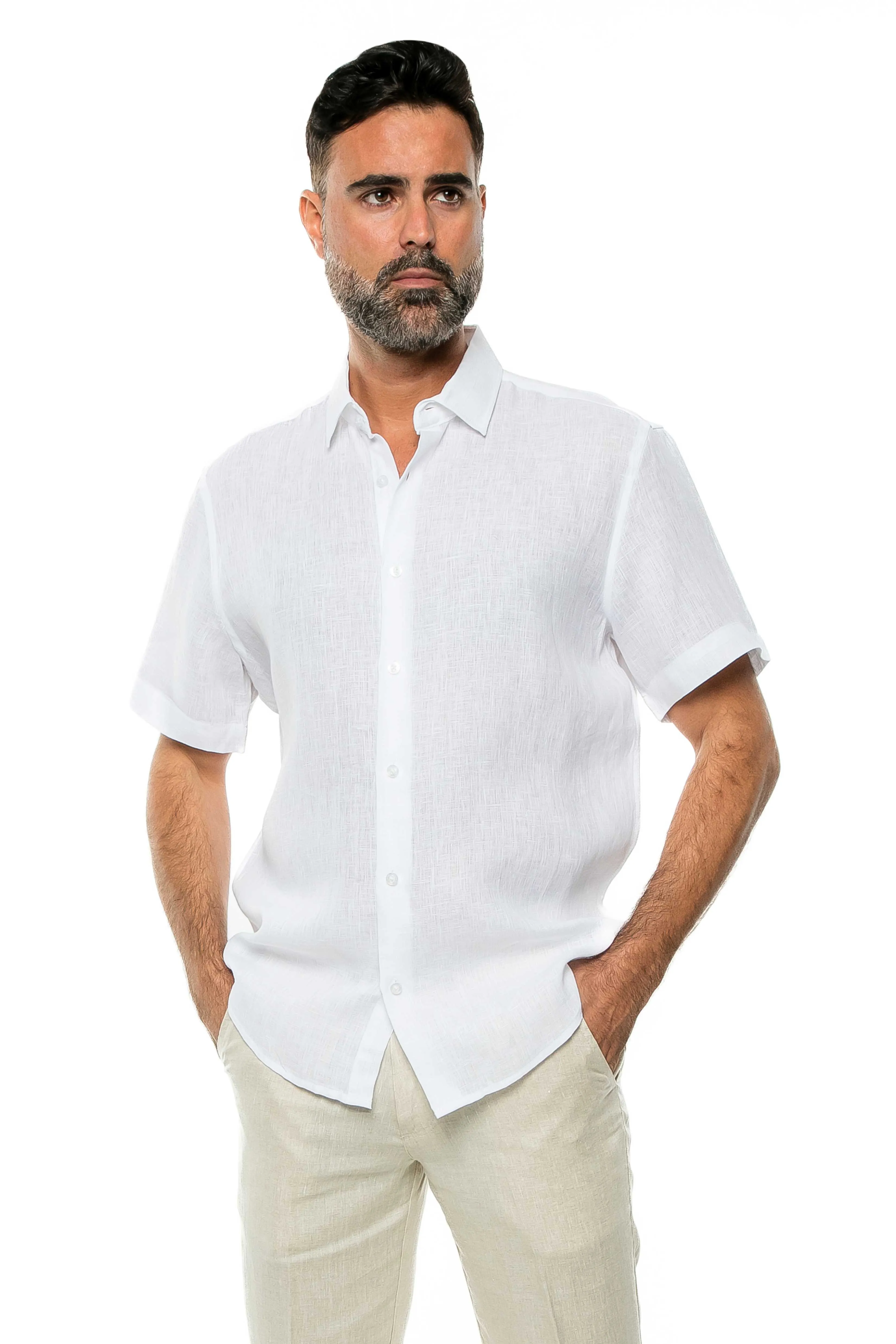 100% Linen Yarn Dyed Short Sleeve Shirt