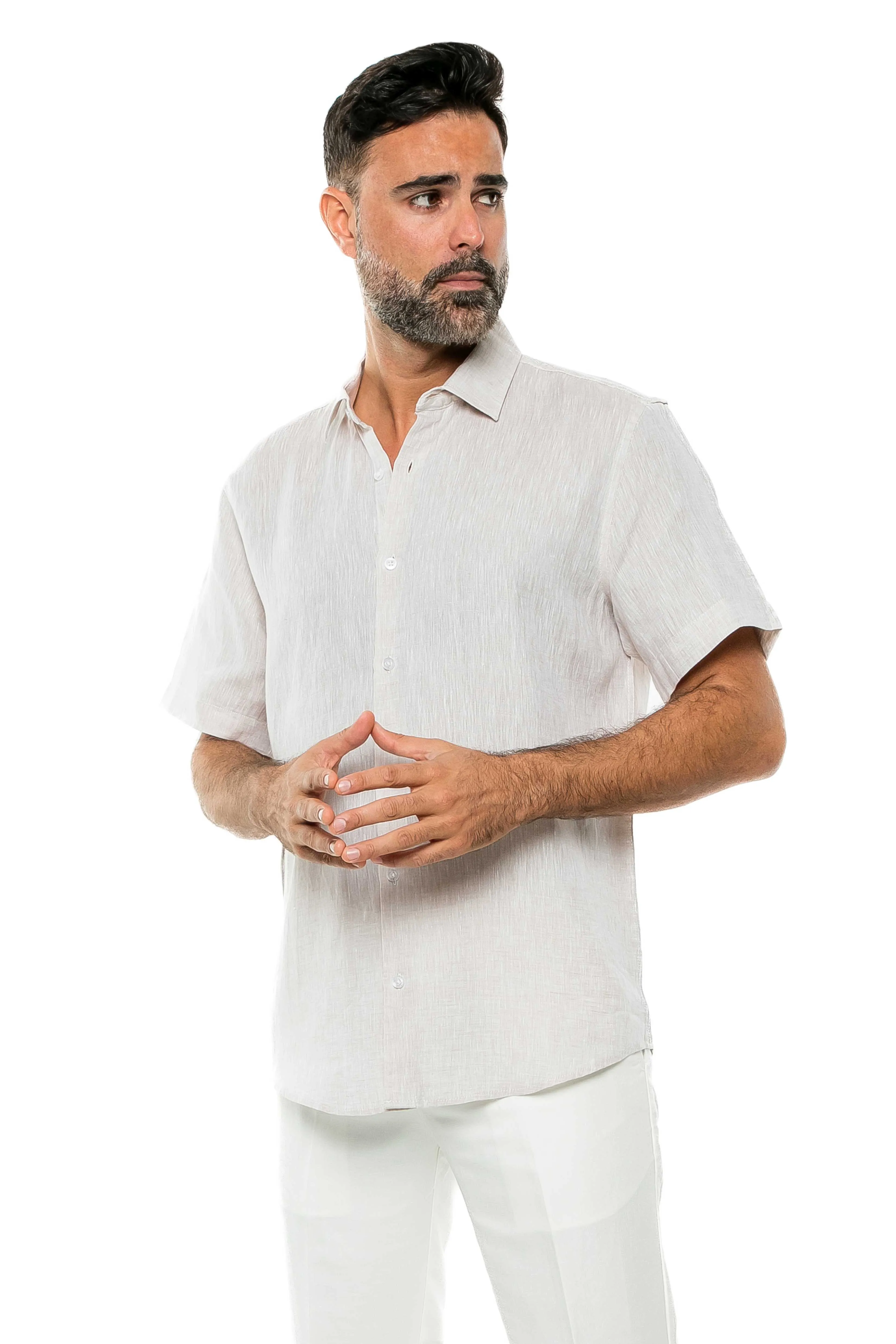100% Linen Yarn Dyed Short Sleeve Shirt