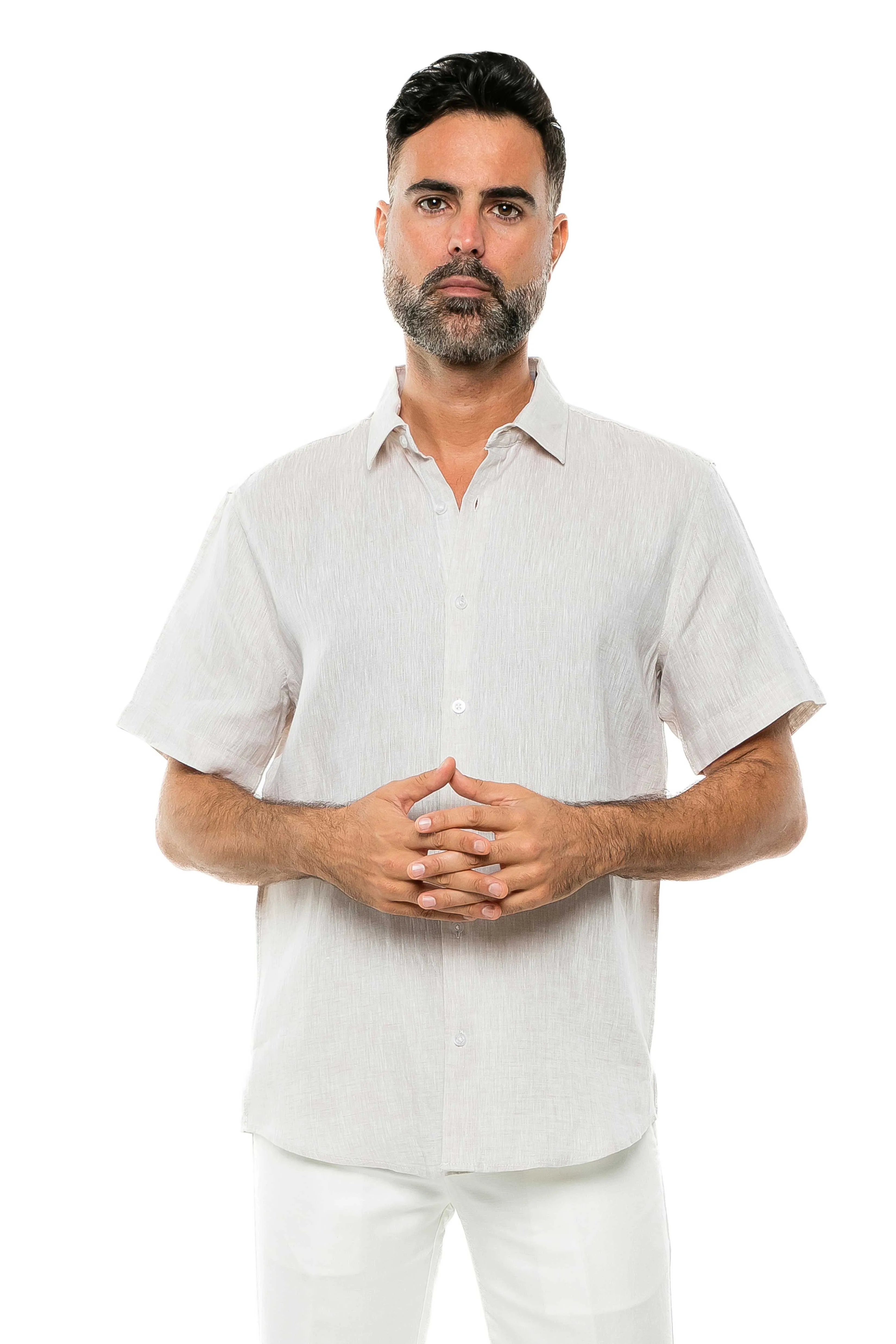 100% Linen Yarn Dyed Short Sleeve Shirt