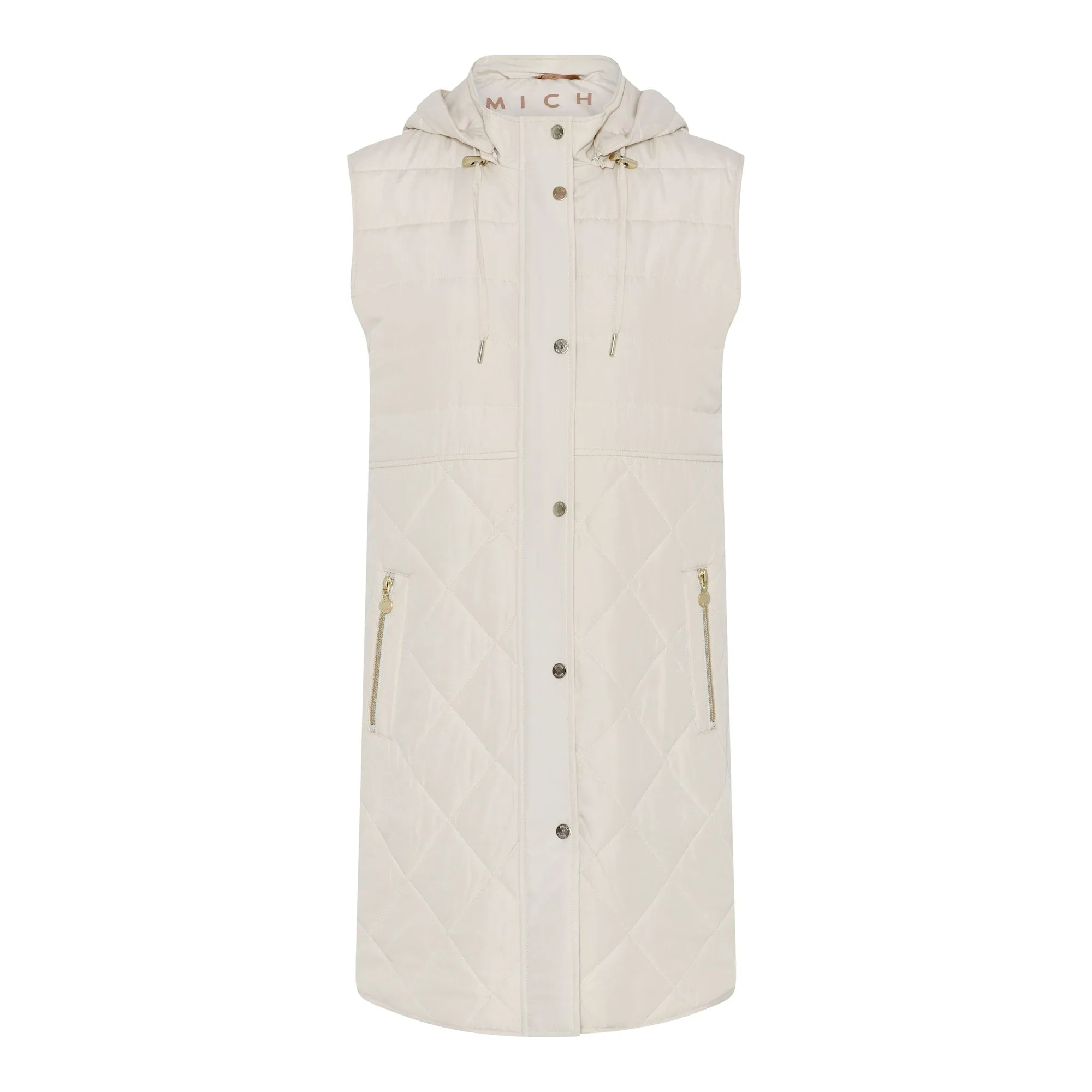 105 336 Long Padded Hooded Gilet Cream