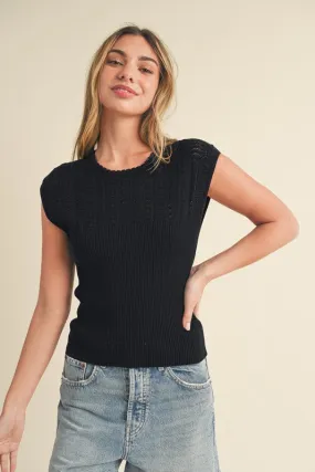 Aemi   Co Openwork Round Neck Cap Sleeve Knit Top