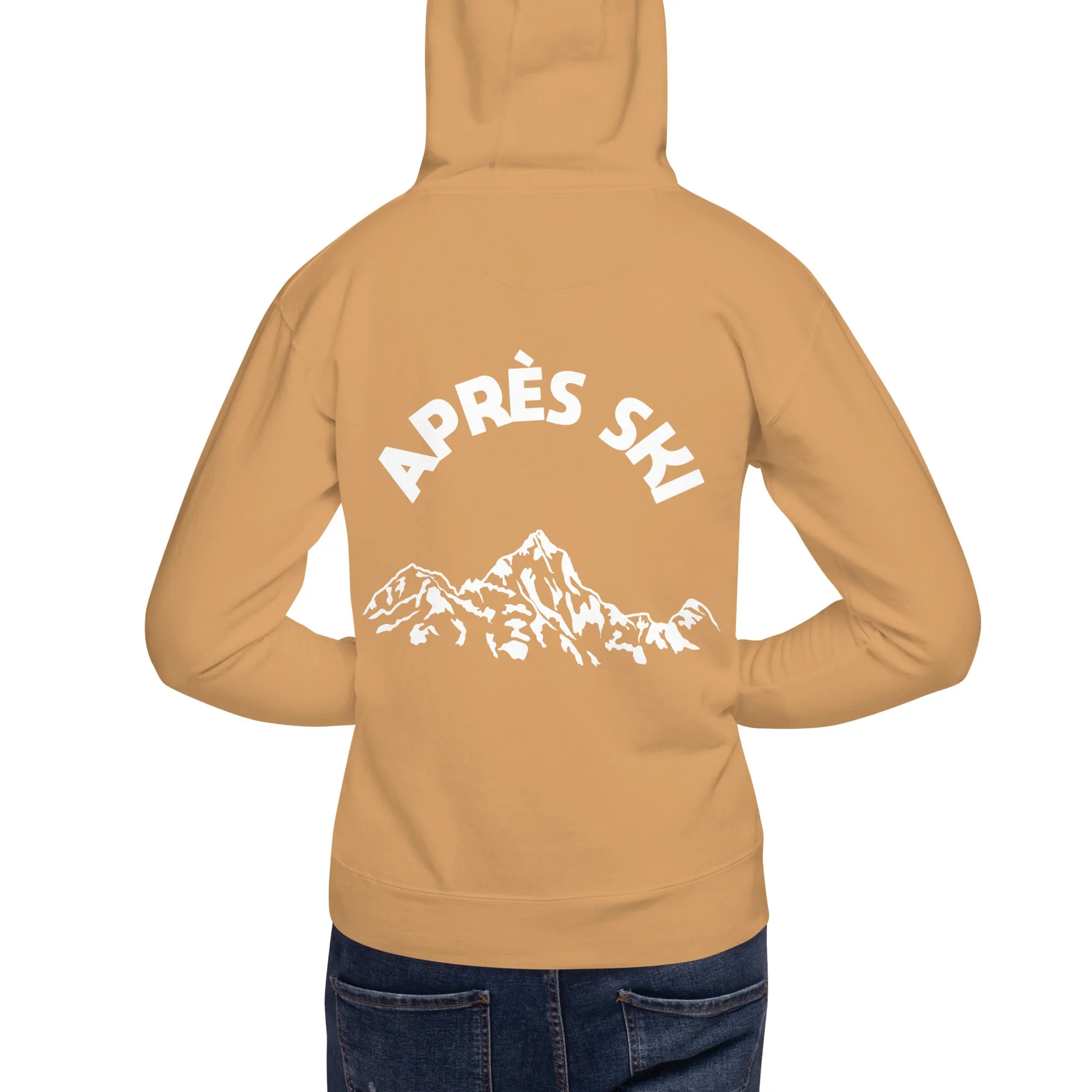 Apres Ski Hoodie Print on Back, Mountain Vintage Skiing Pullover Men Women Aesthetic Graphic Hooded Sweatshirt Gift