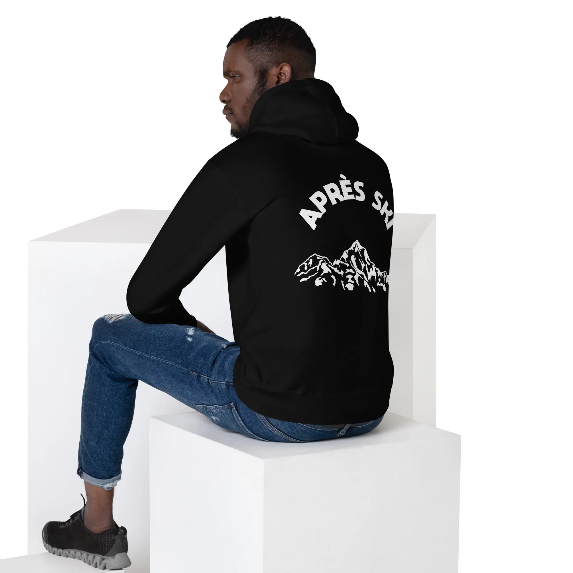 Apres Ski Hoodie Print on Back, Mountain Vintage Skiing Pullover Men Women Aesthetic Graphic Hooded Sweatshirt Gift