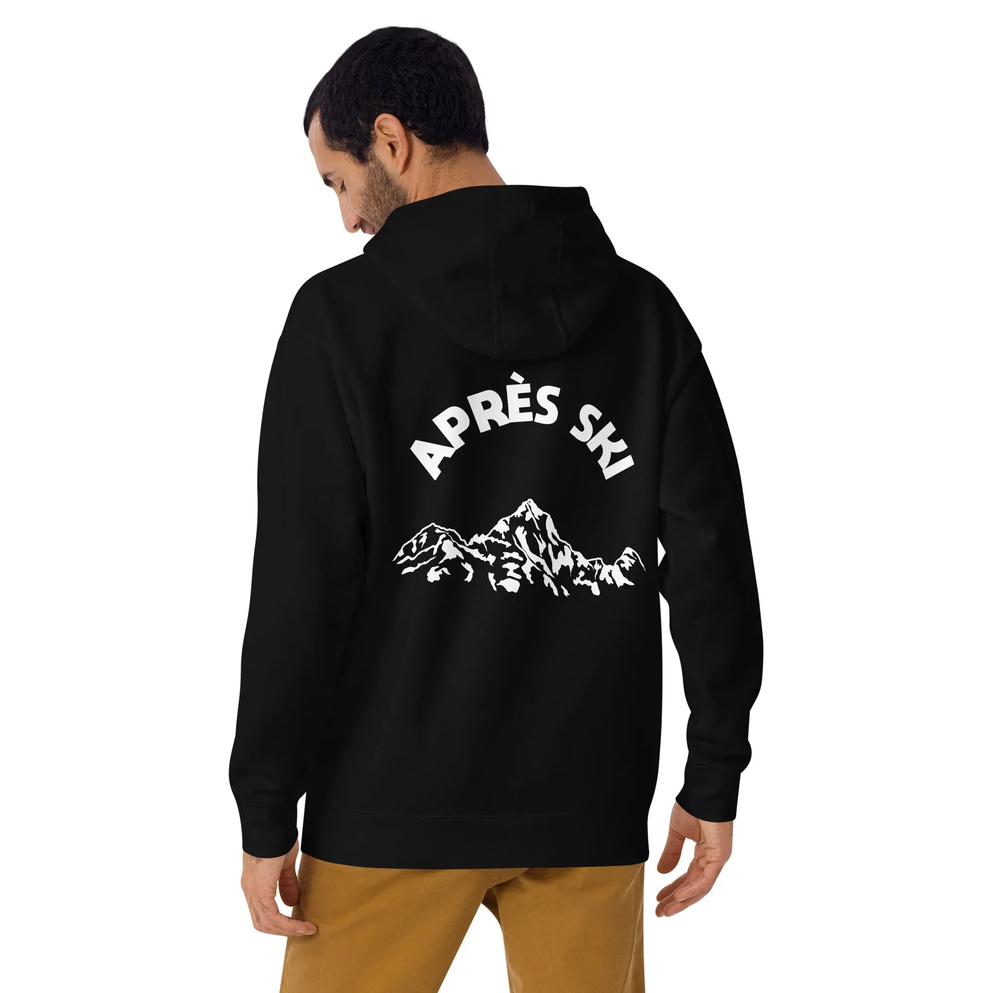 Apres Ski Hoodie Print on Back, Mountain Vintage Skiing Pullover Men Women Aesthetic Graphic Hooded Sweatshirt Gift