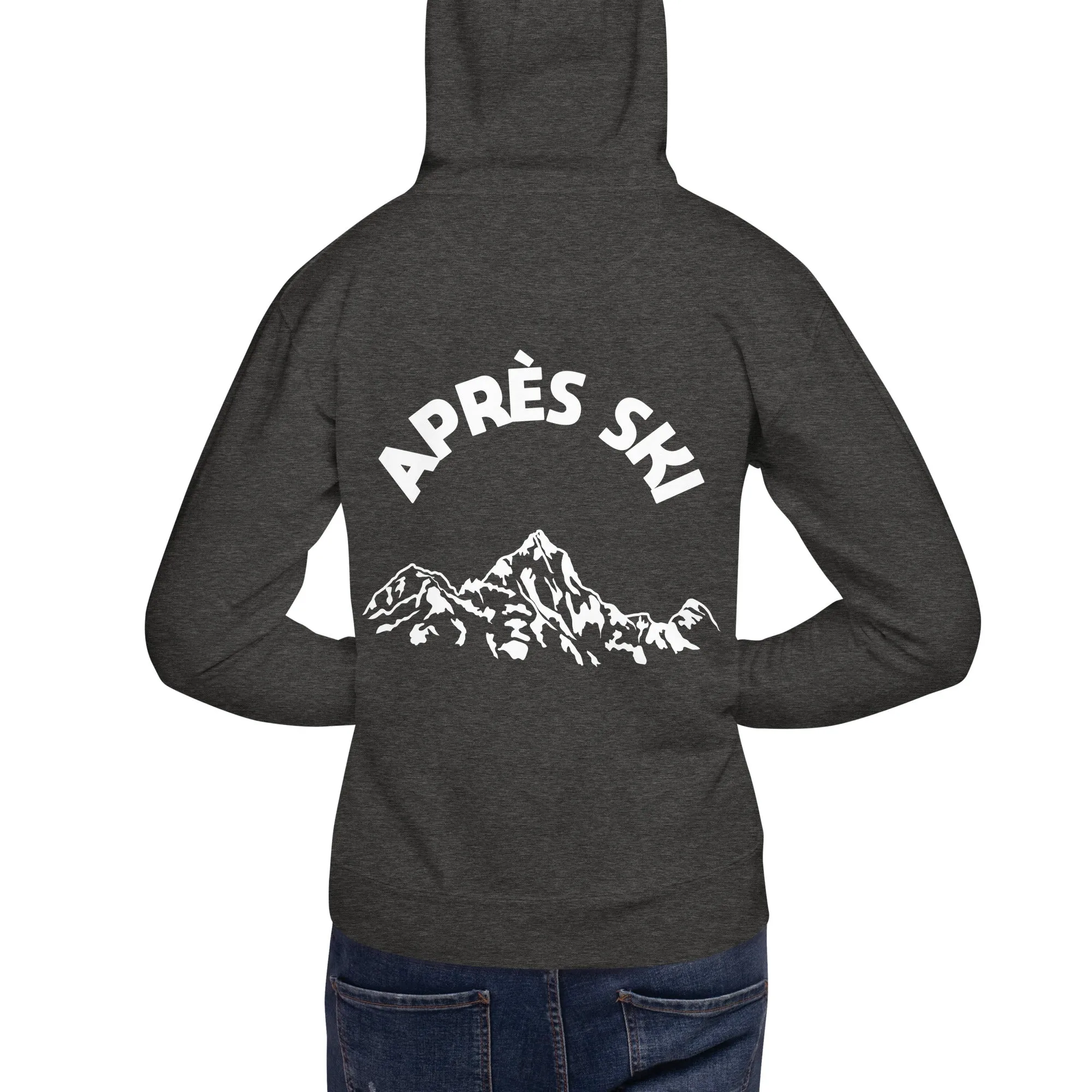 Apres Ski Hoodie Print on Back, Mountain Vintage Skiing Pullover Men Women Aesthetic Graphic Hooded Sweatshirt Gift