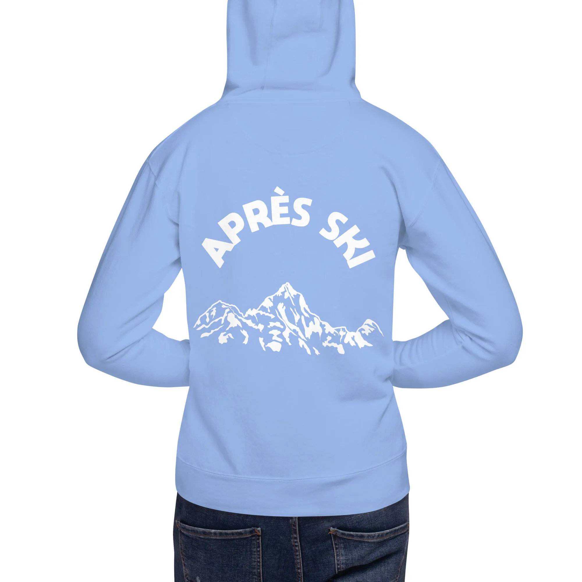 Apres Ski Hoodie Print on Back, Mountain Vintage Skiing Pullover Men Women Aesthetic Graphic Hooded Sweatshirt Gift