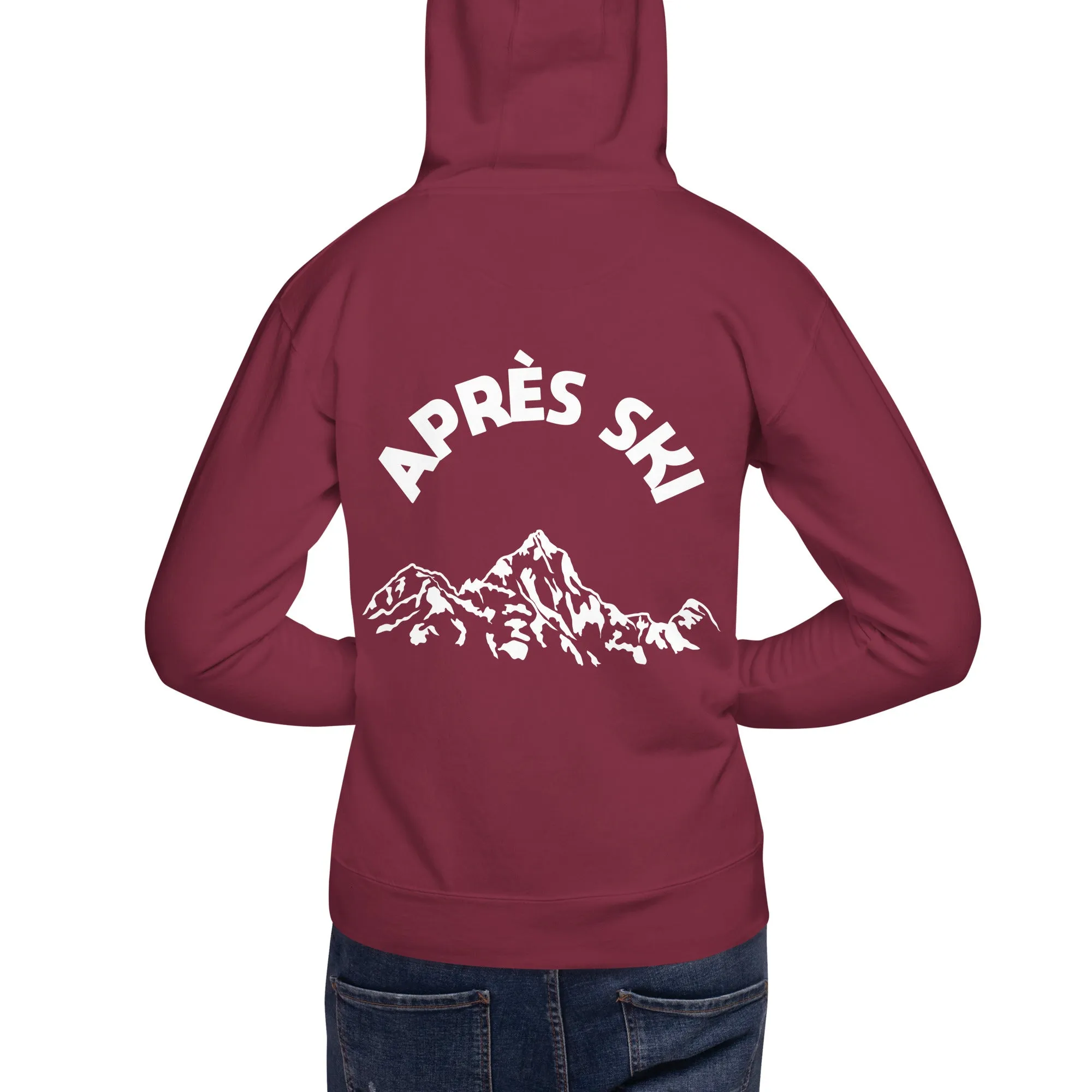 Apres Ski Hoodie Print on Back, Mountain Vintage Skiing Pullover Men Women Aesthetic Graphic Hooded Sweatshirt Gift