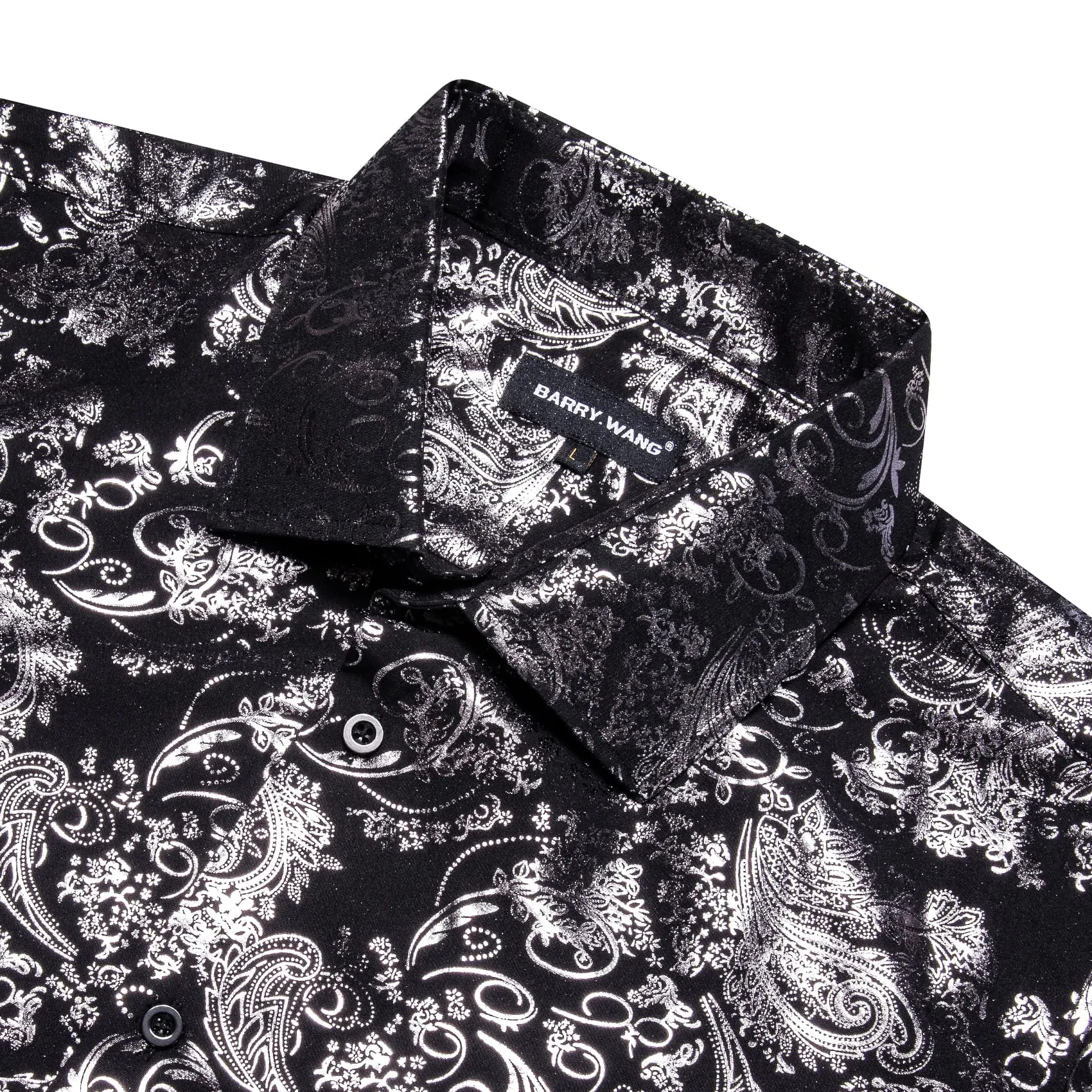 Barry Wang Black Shirt Silver Pattern Men's Novelty Button Down Shirt