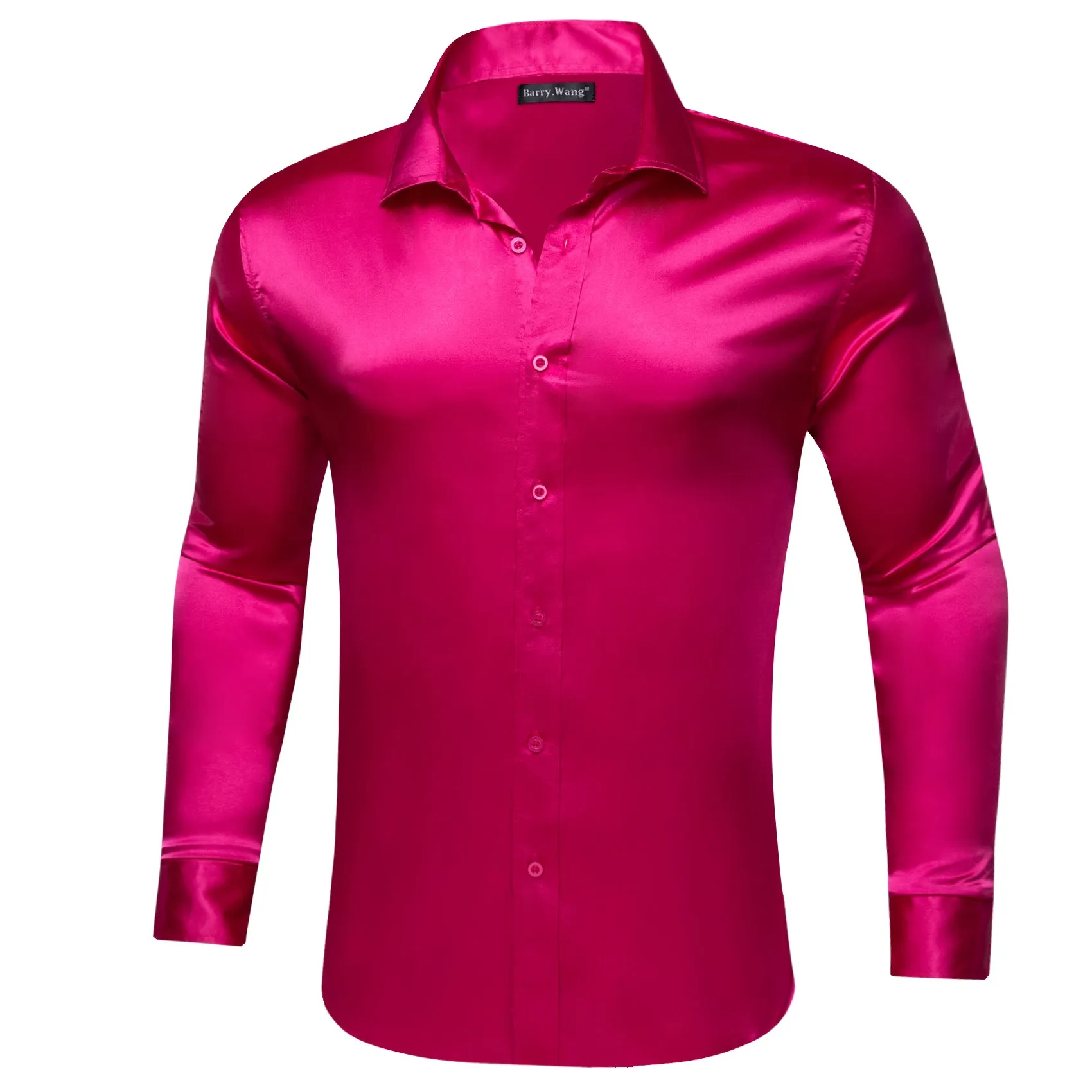 Barry.wang Red Violet Solid Silk Men's Shirt