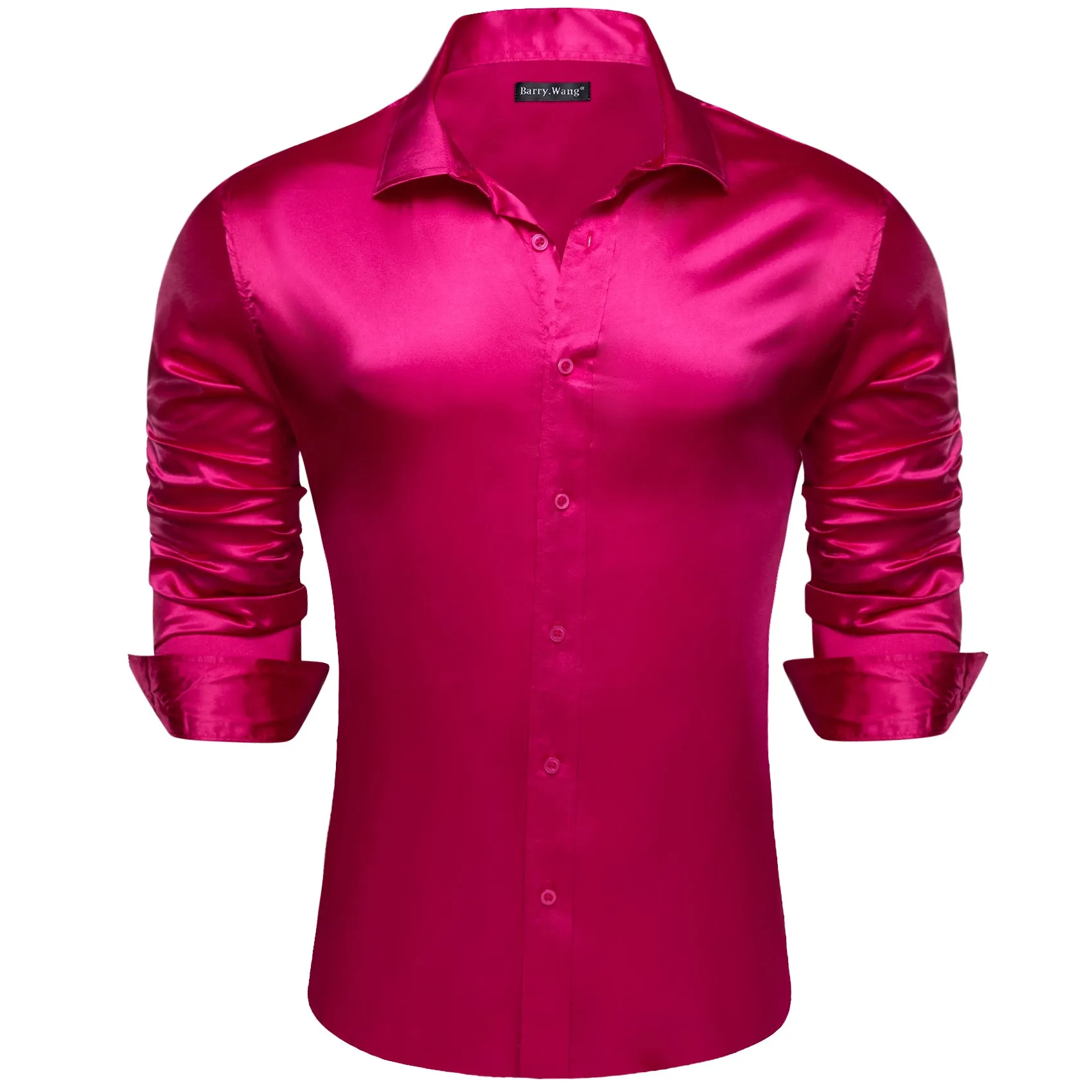 Barry.wang Red Violet Solid Silk Men's Shirt