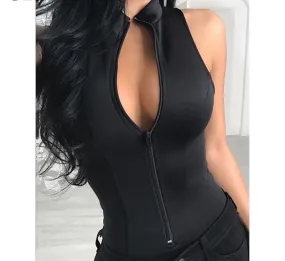 Black Plunge Sleeveless Bodysuit