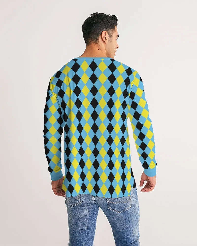 Blue & Yellow Harlequin Check Men's Long Sleeve Tee
