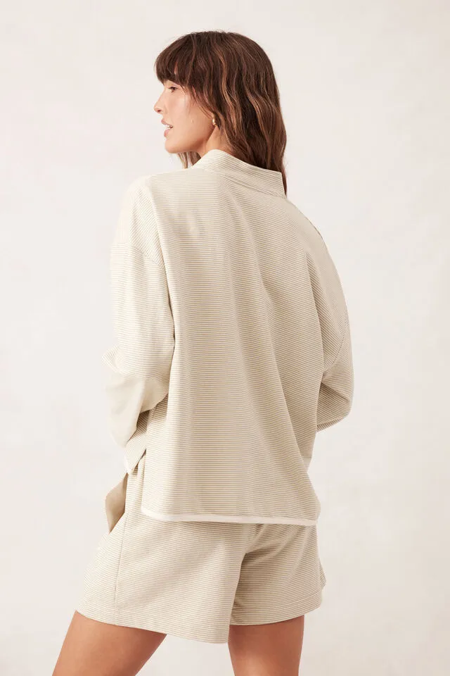 Boxy Zip Sweat - Matcha Stripe