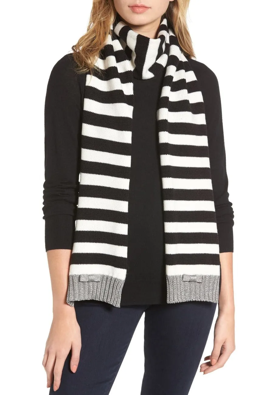 Brand new Kate Spade New York Bold Stripe Muffler Scarf! CREAM/BLACK/ANTIQUE SILVER Retails $78US 