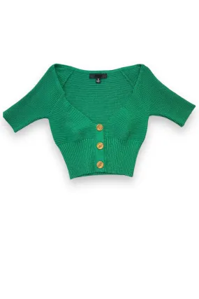 Buttoned Elbow Sleeves Sweater Cropped Top