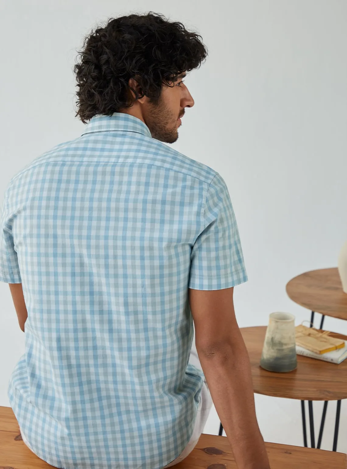 Casper Blue Check Half Shirt