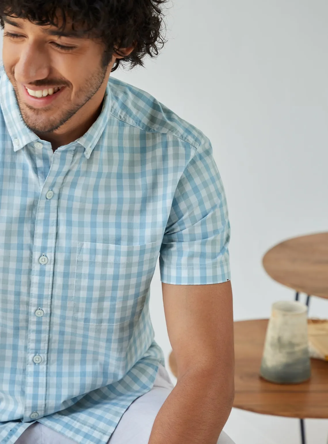 Casper Blue Check Half Shirt