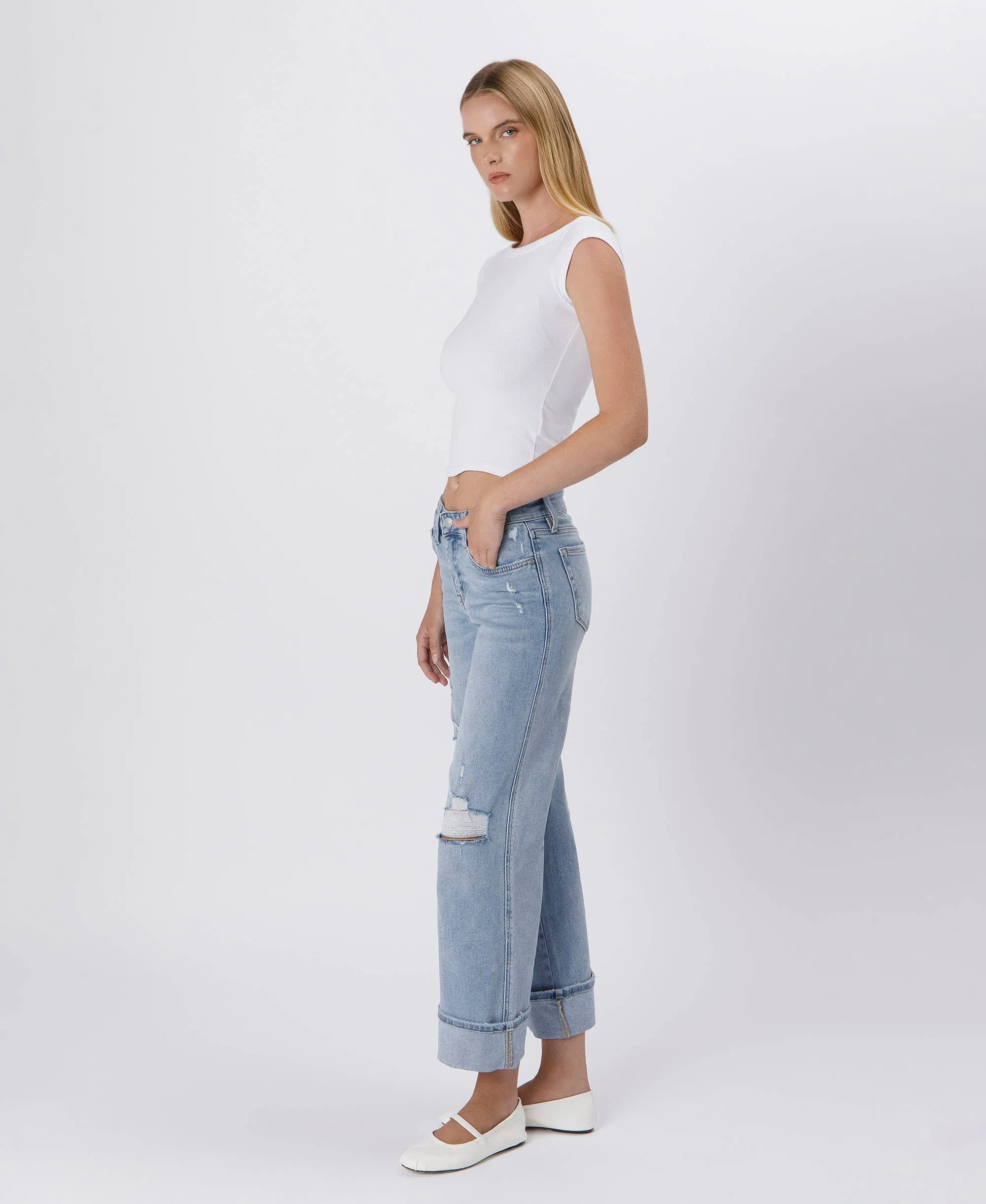 CUFFED ANKLE WIDE JEAN