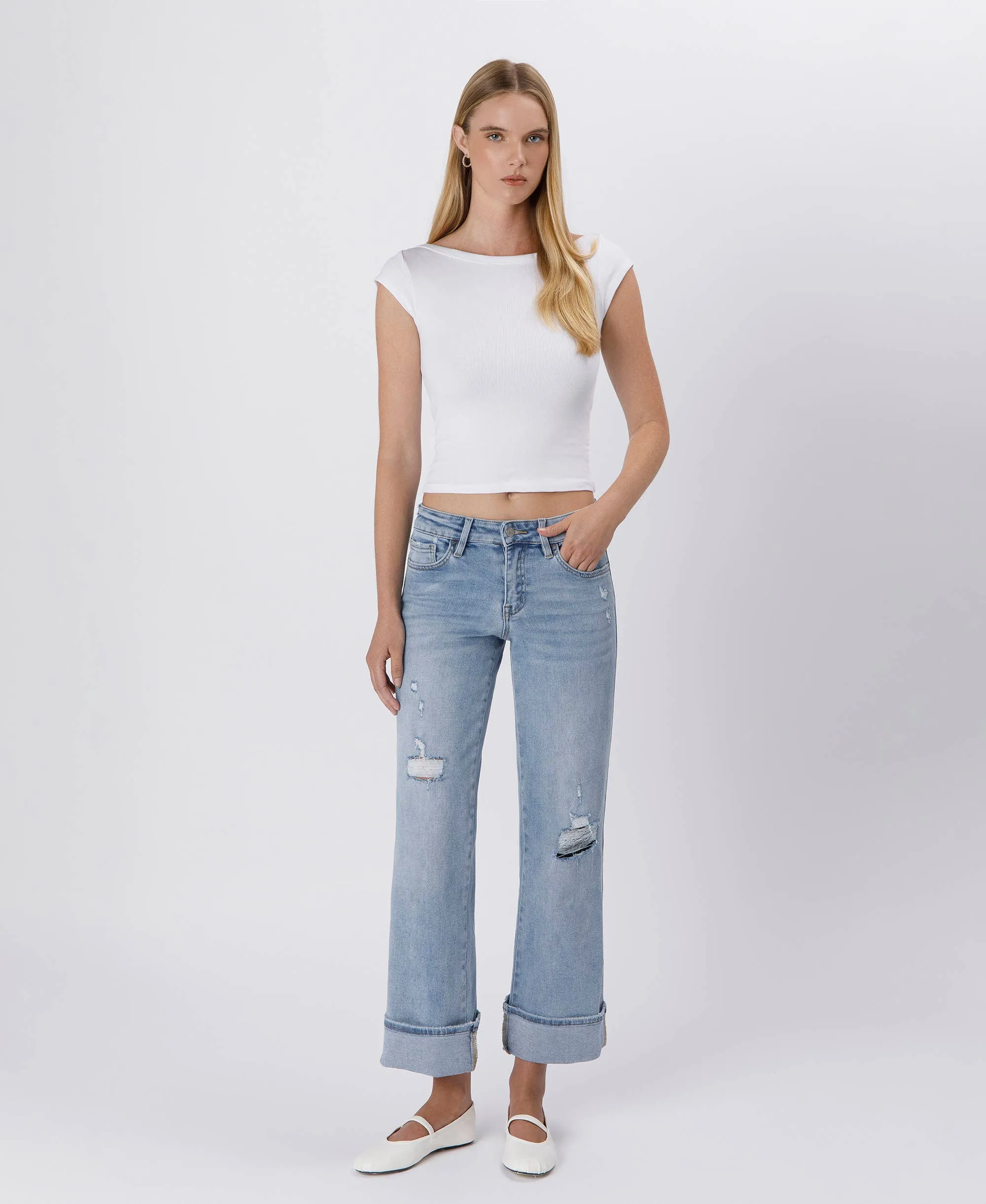 CUFFED ANKLE WIDE JEAN