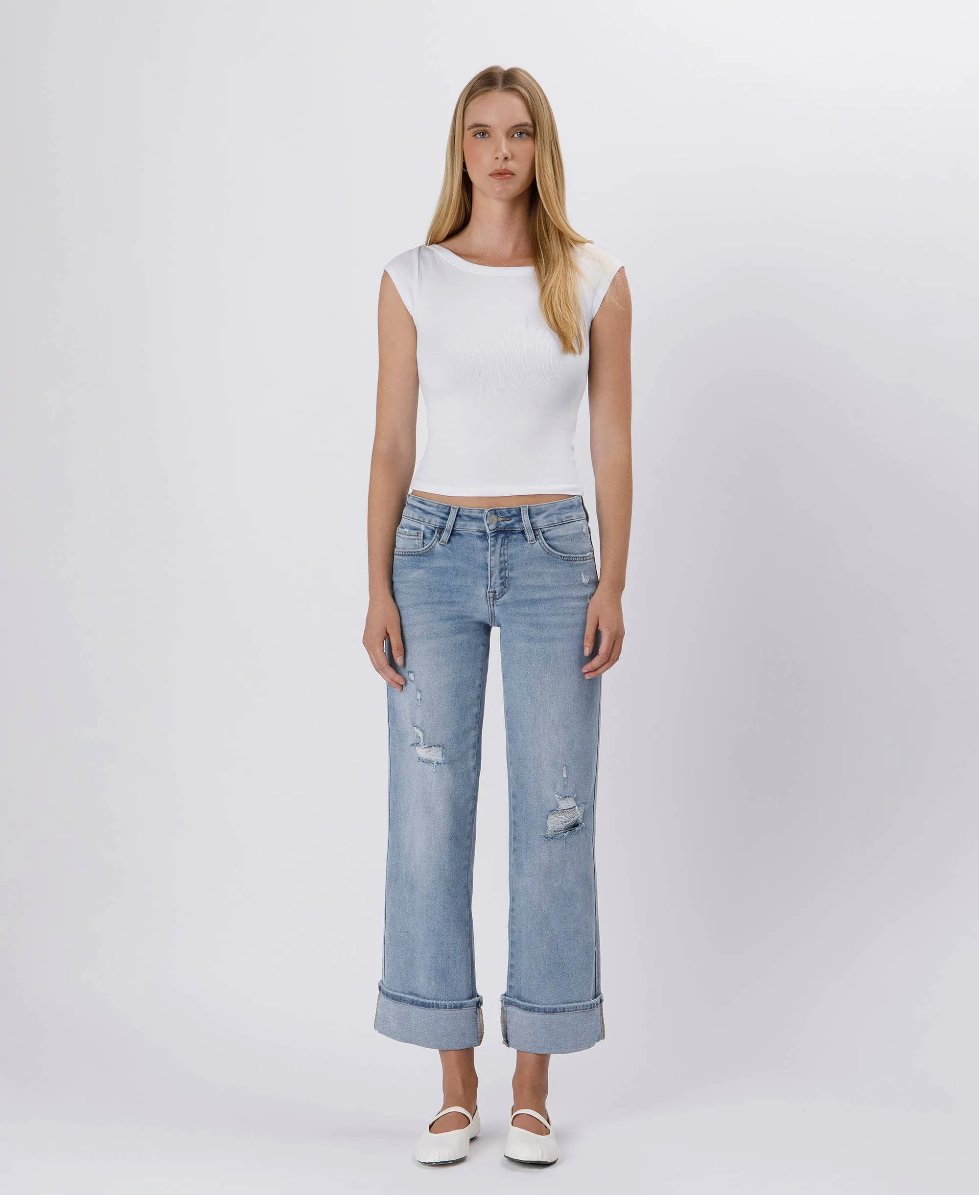 CUFFED ANKLE WIDE JEAN