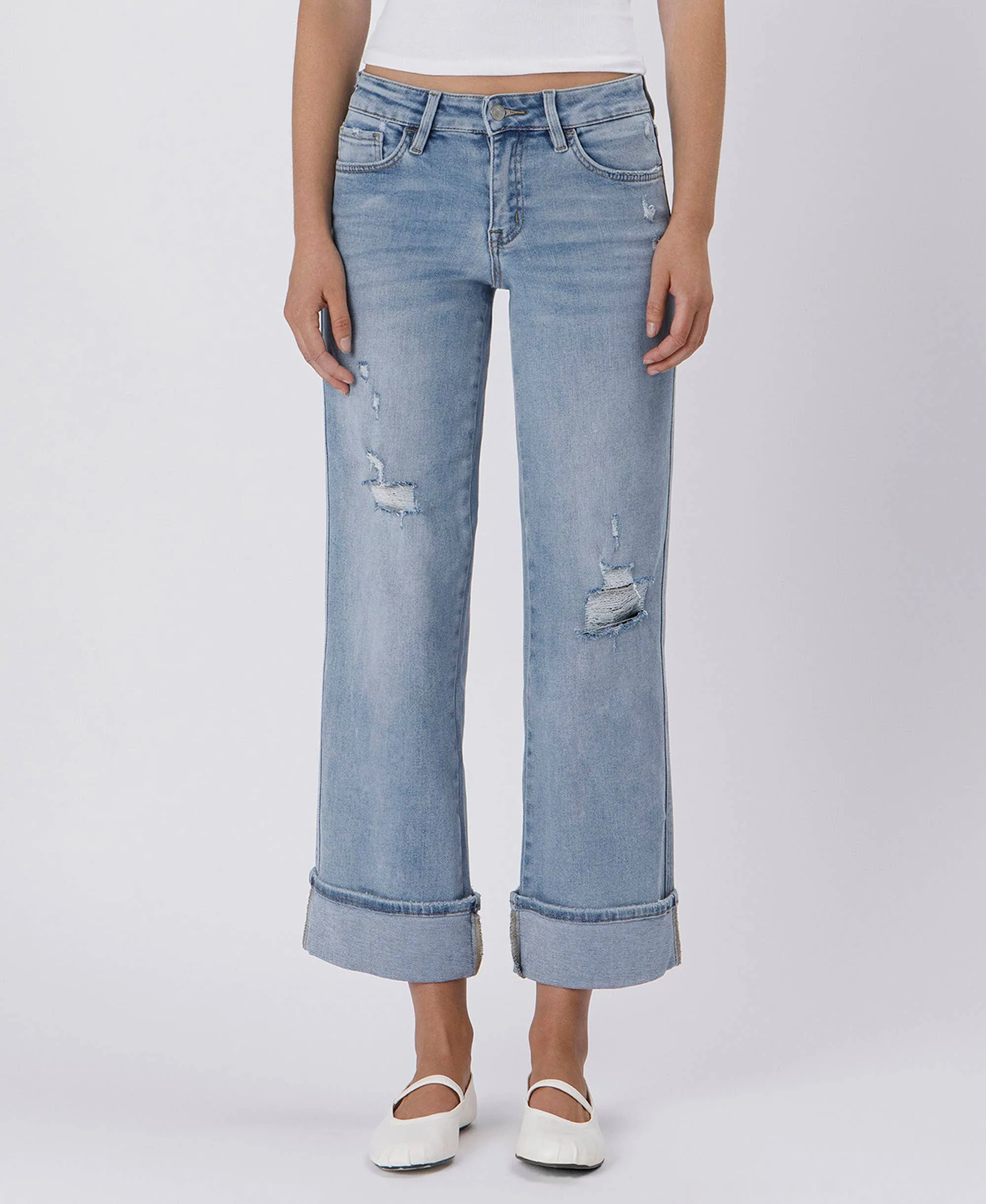 CUFFED ANKLE WIDE JEAN