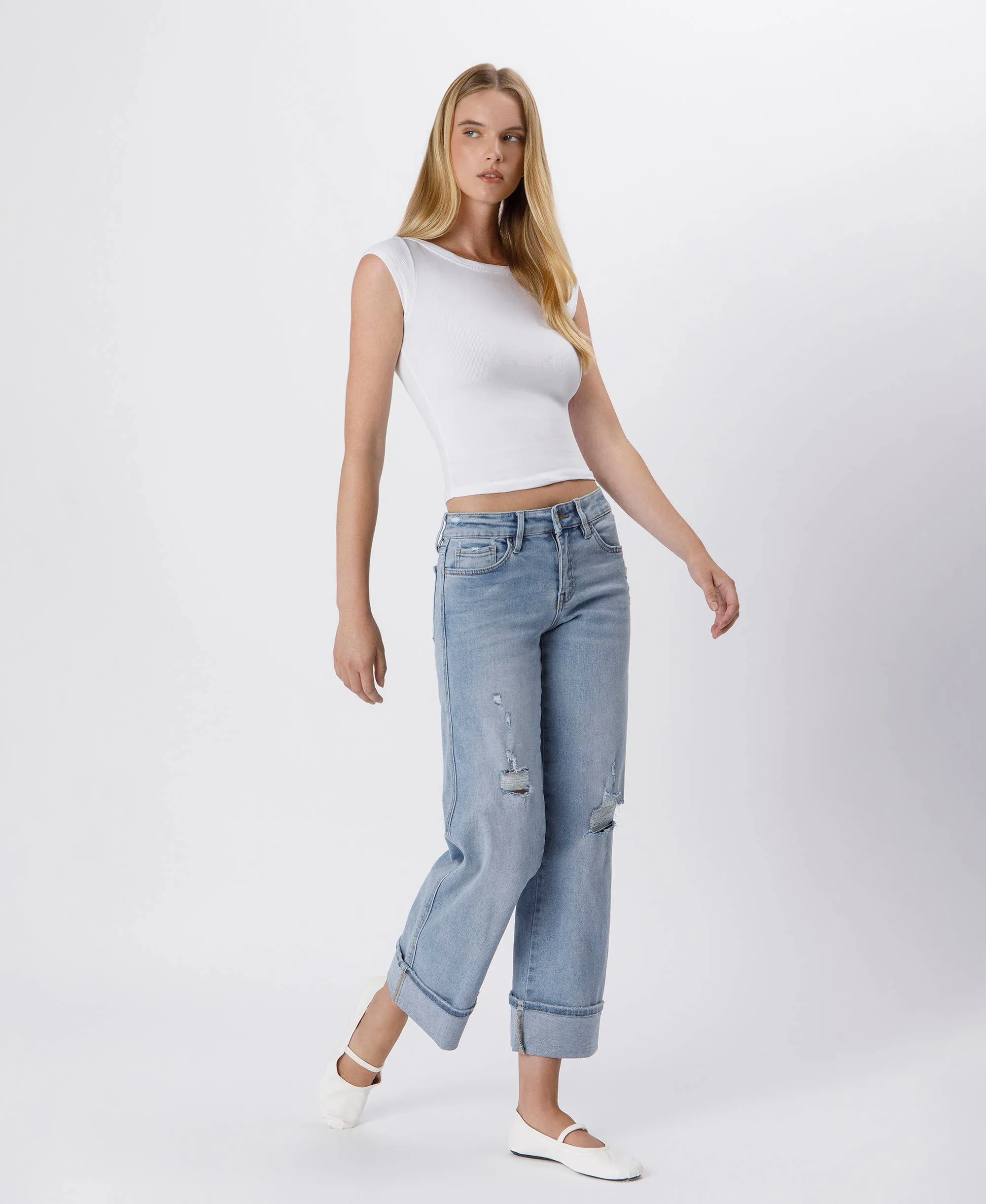 CUFFED ANKLE WIDE JEAN
