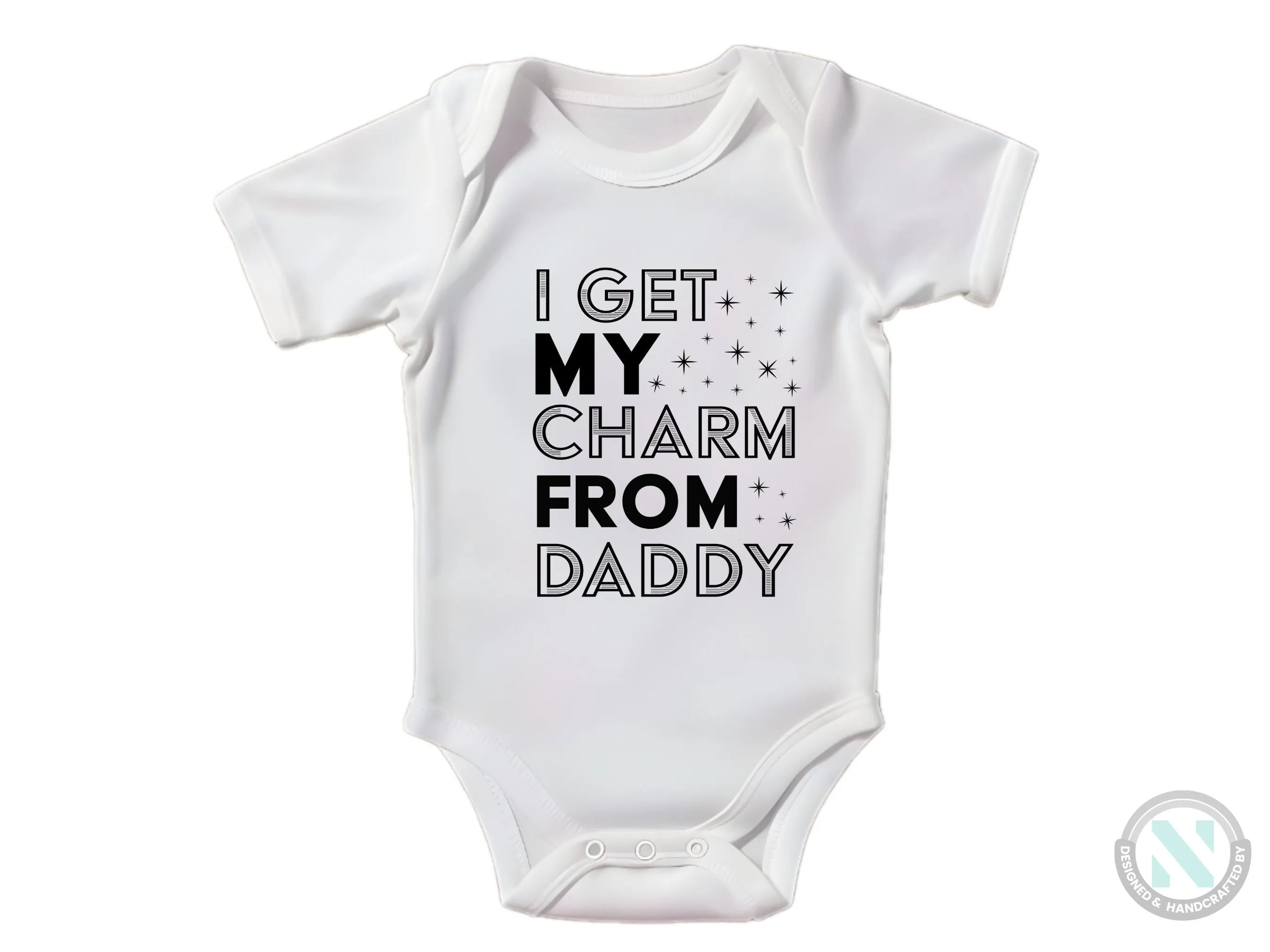 Custom Baby Boys Bodysuit with I Get Charm From Daddy Text