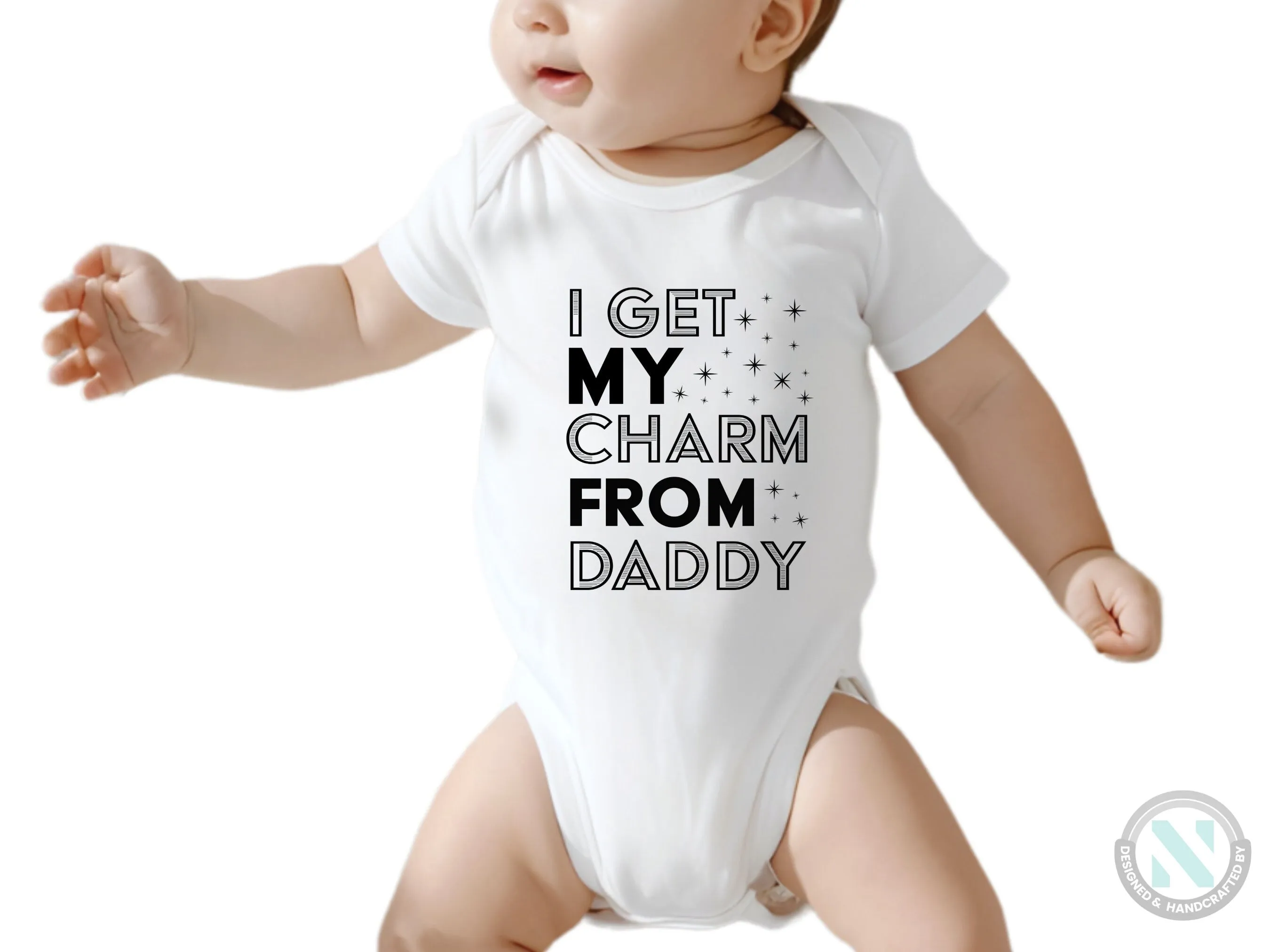 Custom Baby Boys Bodysuit with I Get Charm From Daddy Text