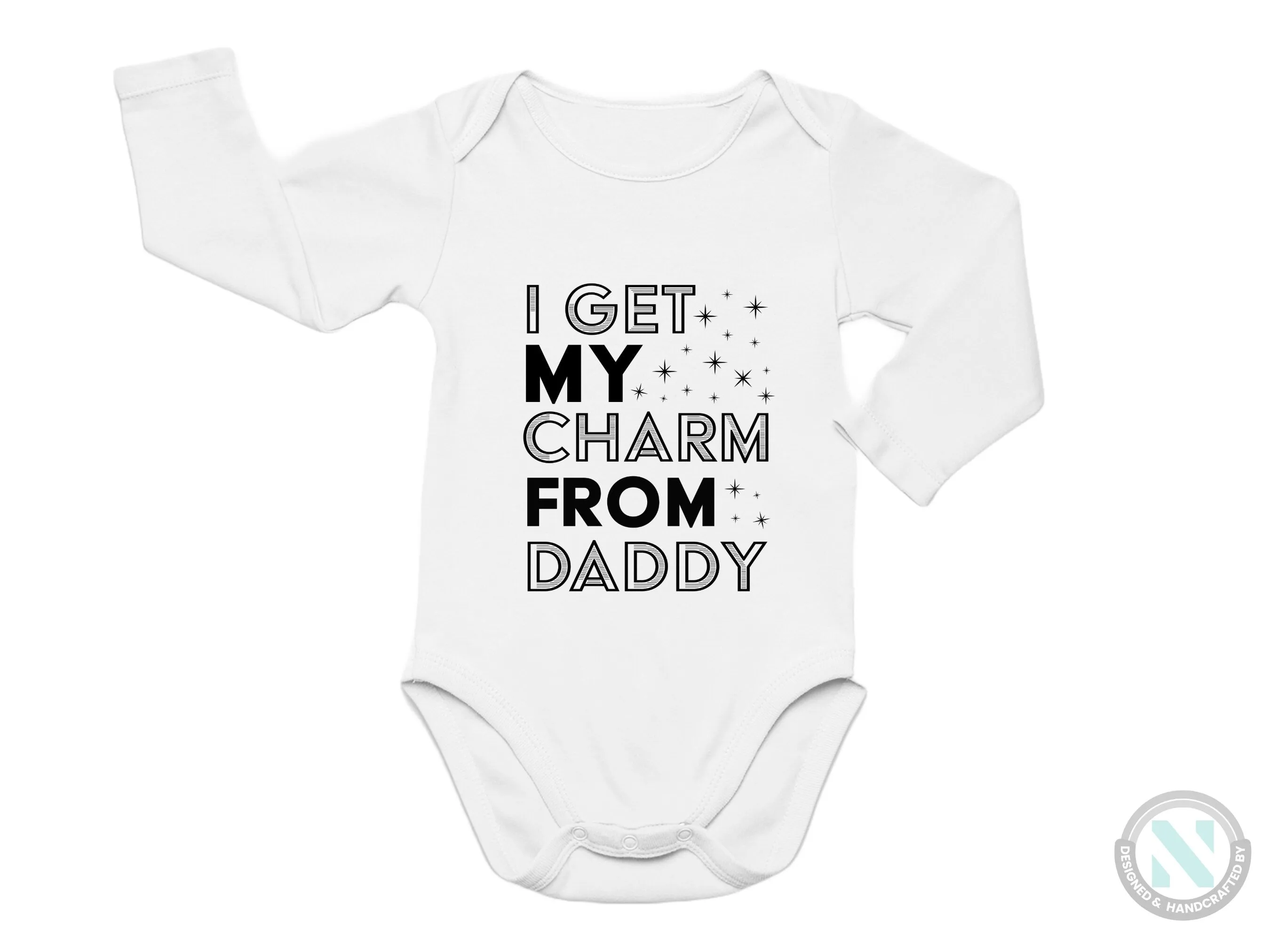 Custom Baby Boys Bodysuit with I Get Charm From Daddy Text