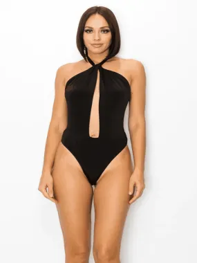 cut out front halter bodysuit