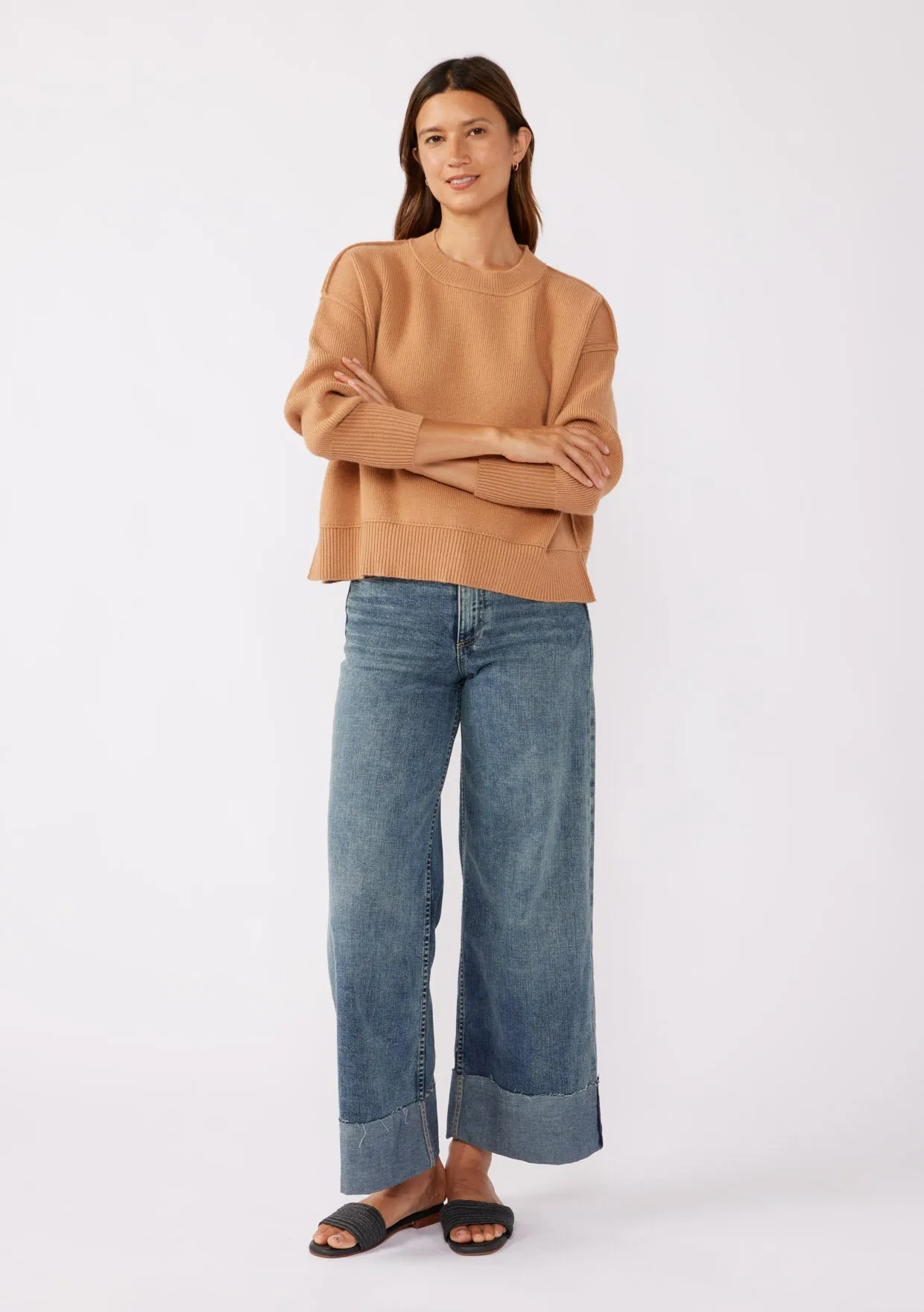 Dropped Shoulder Hi-Lo Rib Pullover