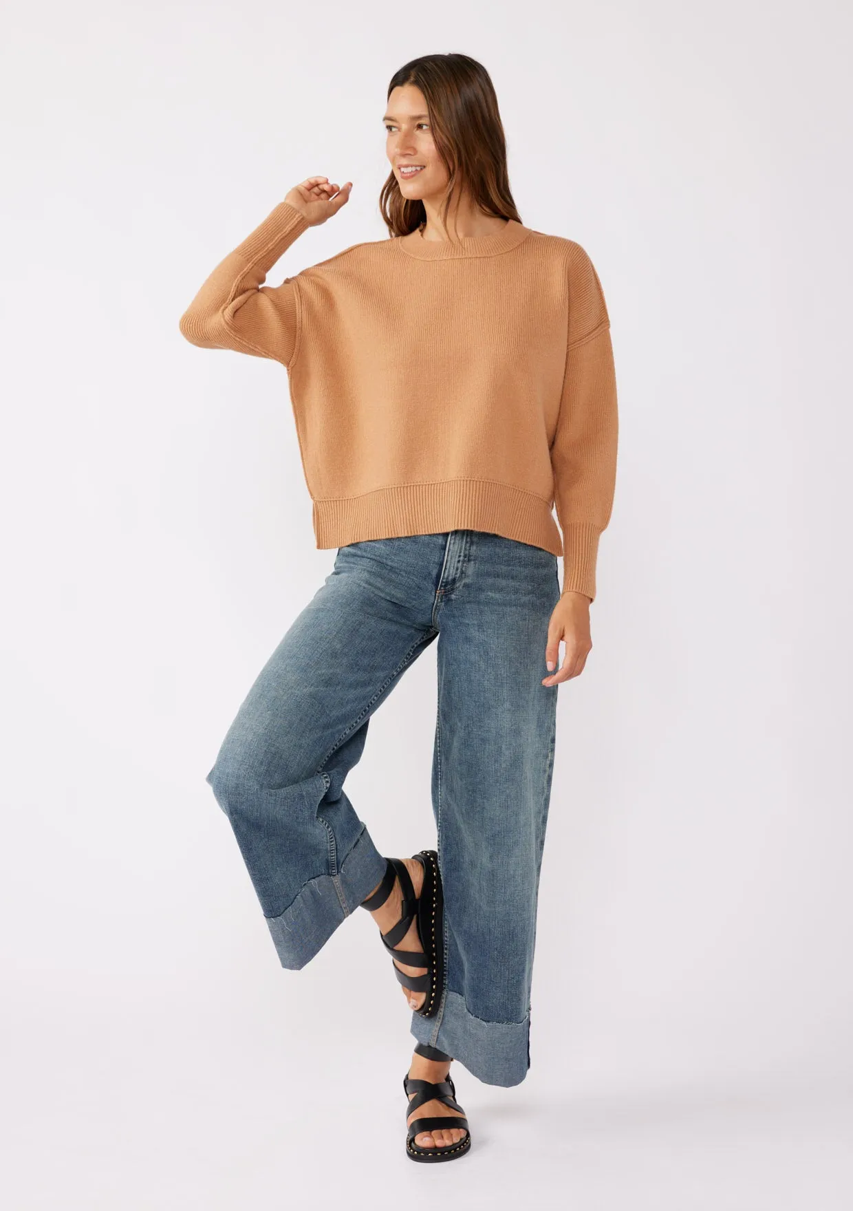 Dropped Shoulder Hi-Lo Rib Pullover