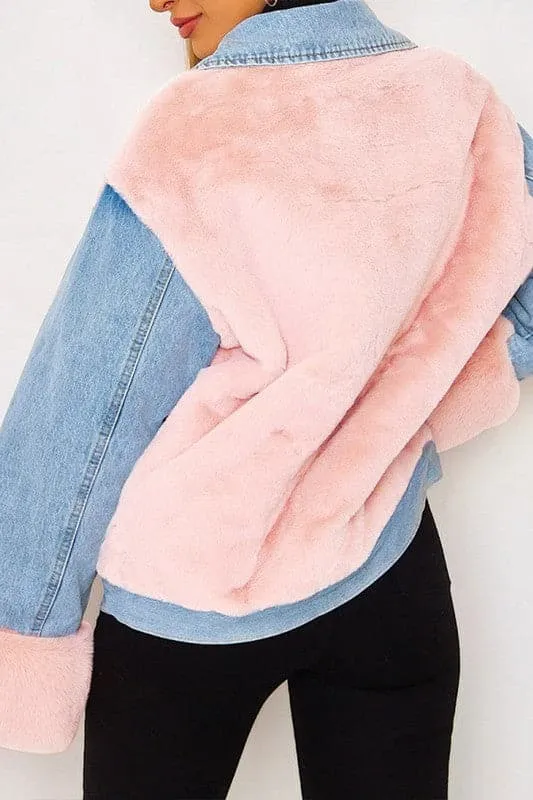 DX923 Plush Denim Stitching Jacket