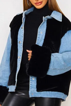 DX923 Plush Denim Stitching Jacket