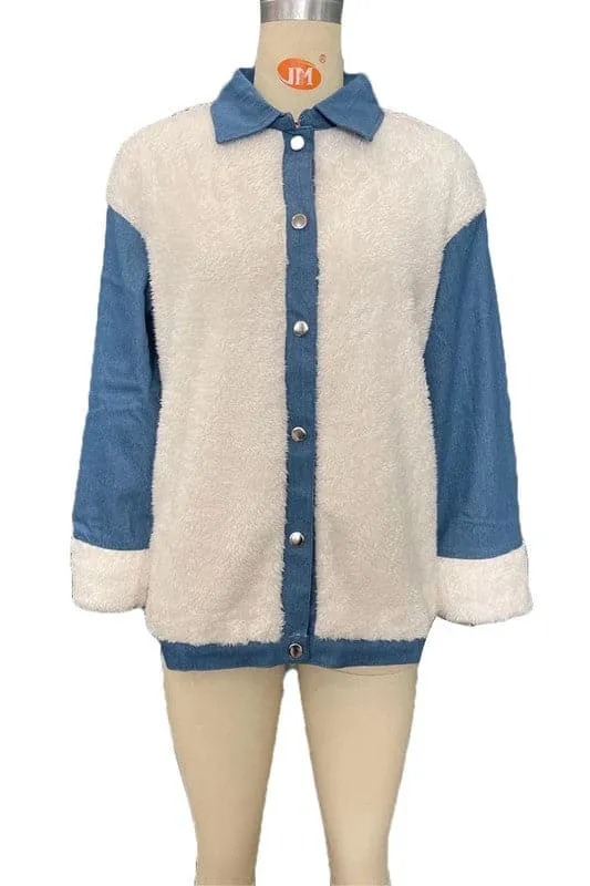 DX923 Plush Denim Stitching Jacket